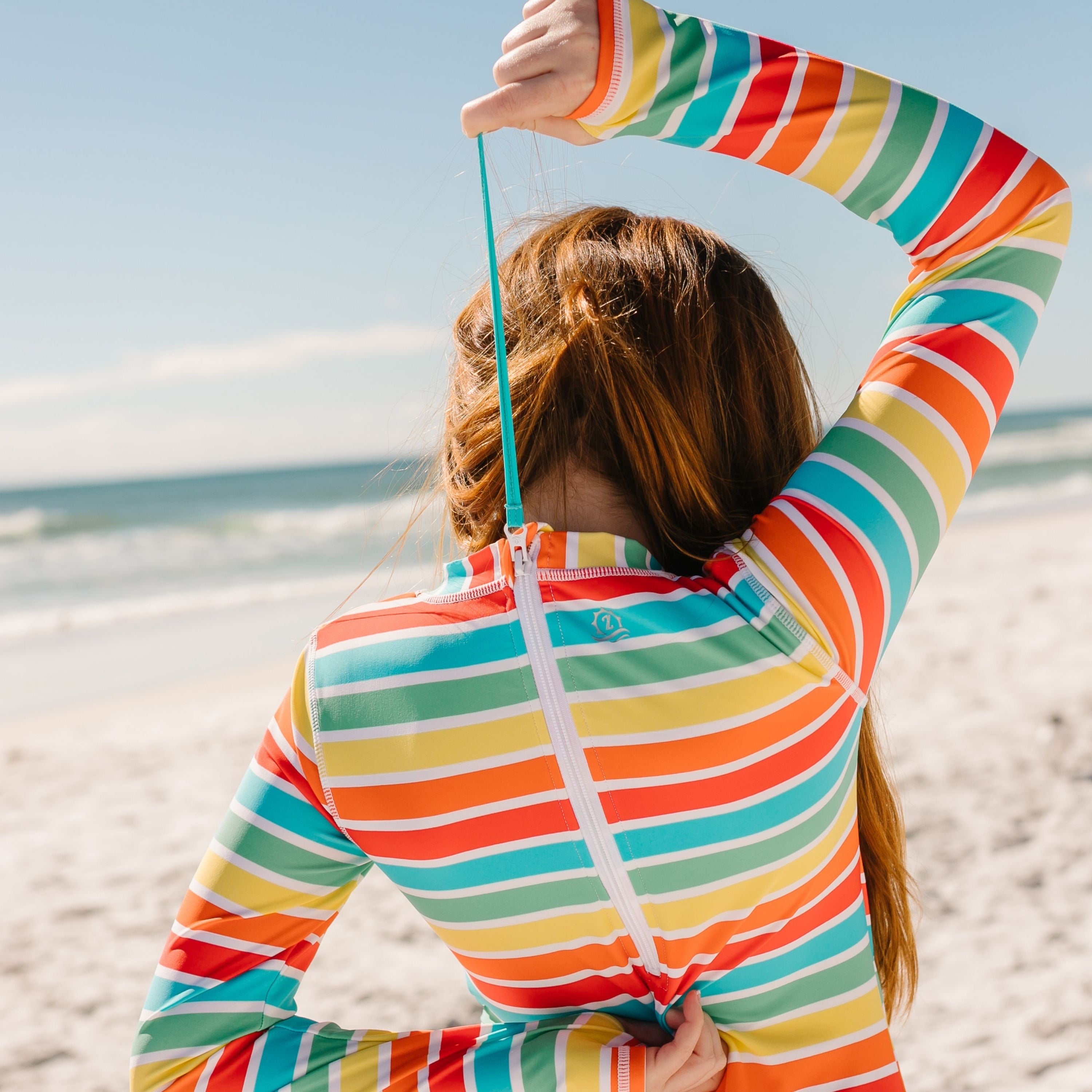 Girls Long Sleeve Surf Suit (One Piece Bodysuit) | "Rainbow"-SwimZip UPF 50+ Sun Protective Swimwear & UV Zipper Rash Guards-pos7