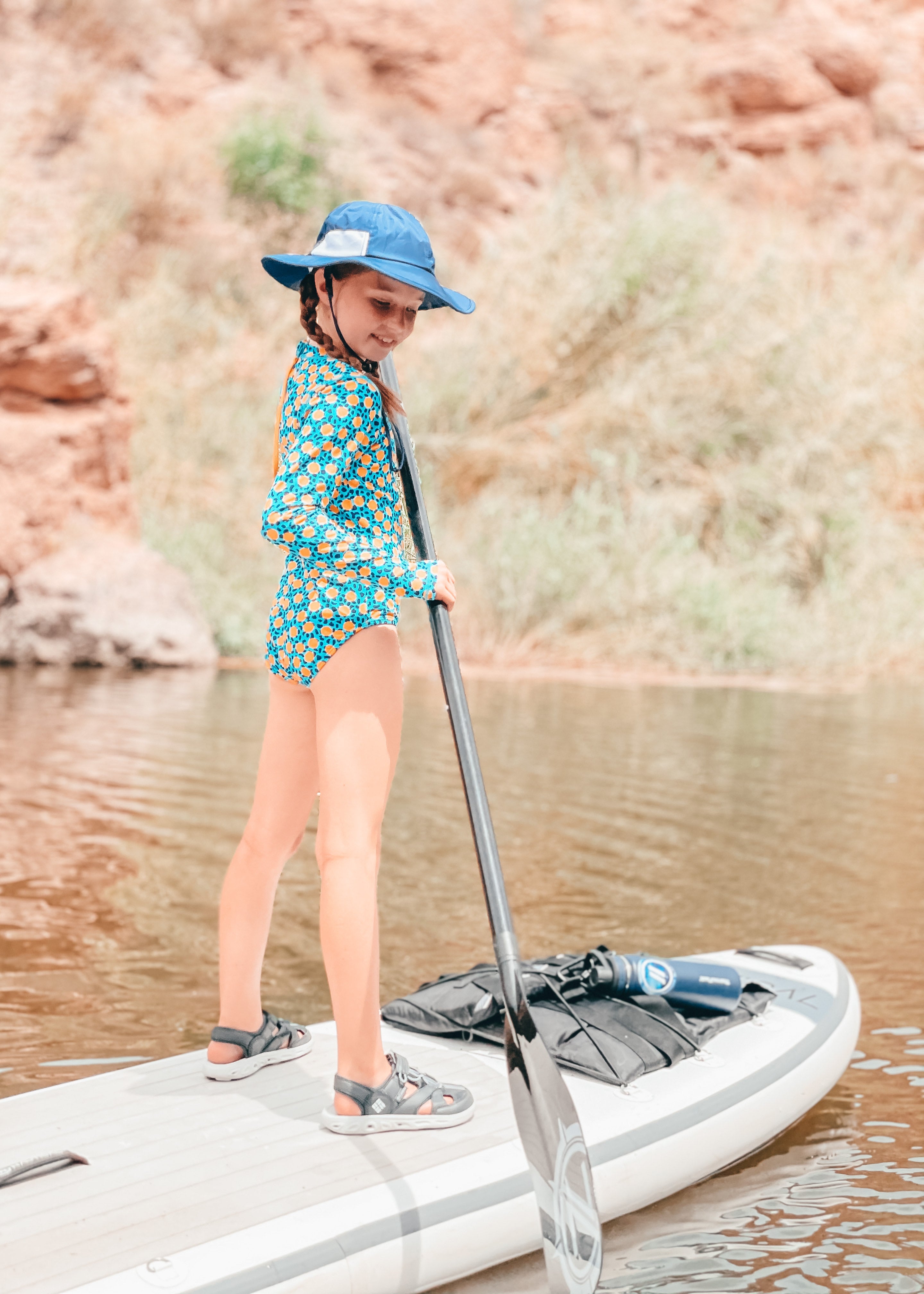 Girls Long Sleeve Surf Suit (One Piece Bodysuit) | "Geo Party"-SwimZip UPF 50+ Sun Protective Swimwear & UV Zipper Rash Guards-pos4