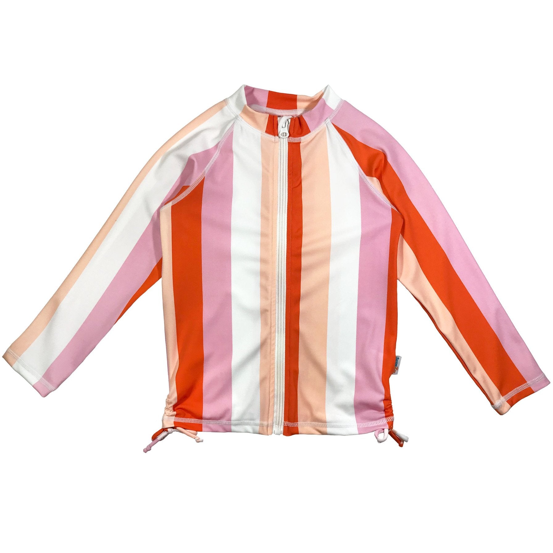 Girls Long Sleeve Rash Guard - “Peachy Stripes”-SwimZip UPF 50+ Sun Protective Swimwear & UV Zipper Rash Guards-pos1