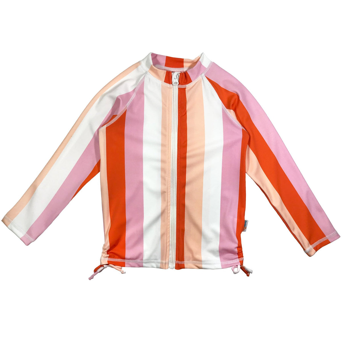 Girls Long Sleeve Rash Guard - “Peachy Stripes”-SwimZip UPF 50+ Sun Protective Swimwear & UV Zipper Rash Guards-pos1
