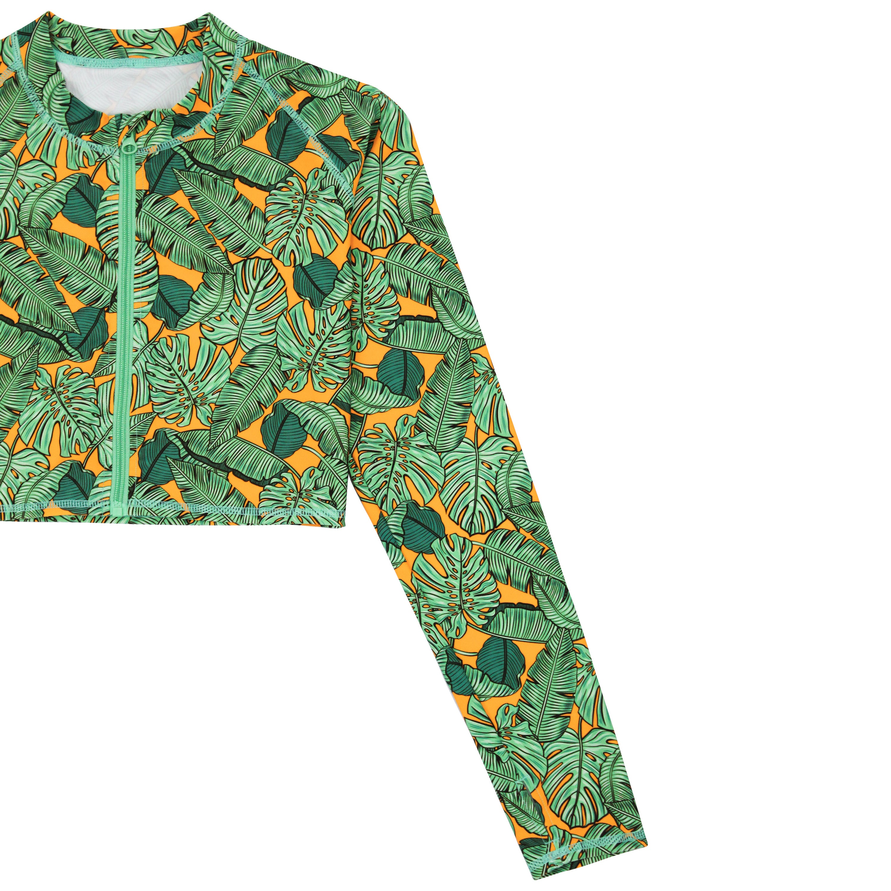 Women's Long Sleeve Crop Rash Guard | “The Tropics”-SwimZip UPF 50+ Sun Protective Swimwear & UV Zipper Rash Guards-pos8