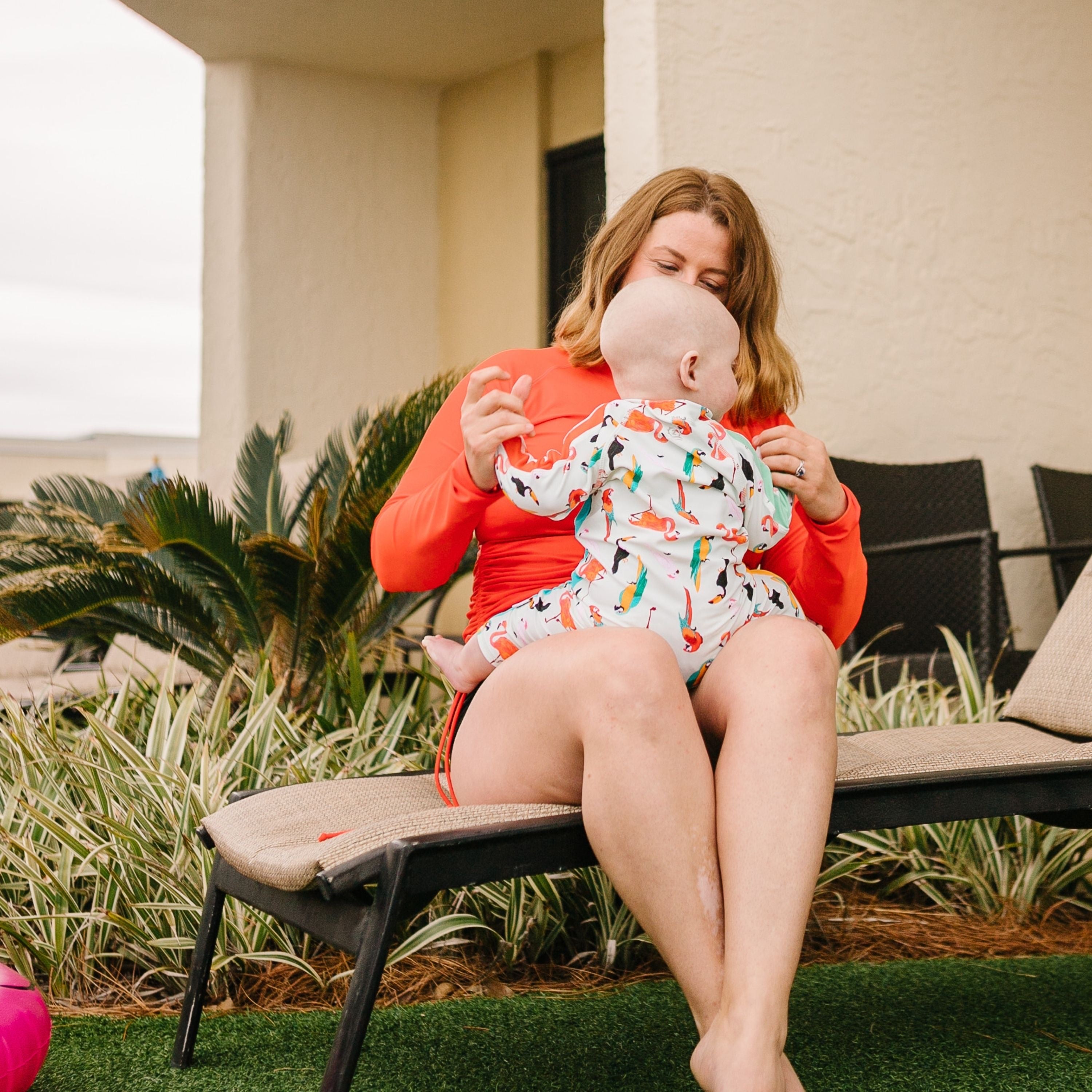 Sunsuit - Long Sleeve Romper Swimsuit | "Tropical Birds"-SwimZip UPF 50+ Sun Protective Swimwear & UV Zipper Rash Guards-pos3