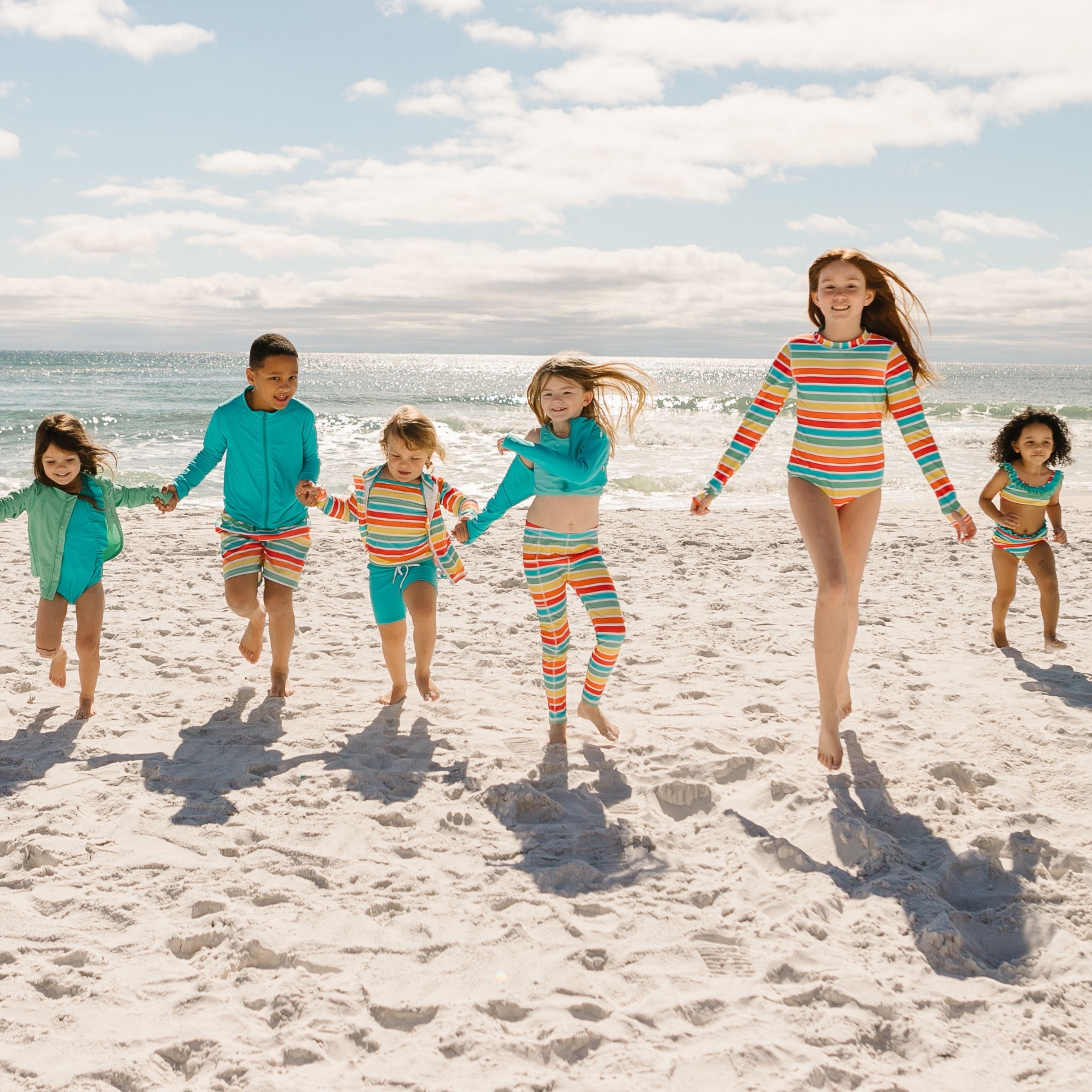Girls Long Sleeve Surf Suit (One Piece Bodysuit) | "Rainbow"-SwimZip UPF 50+ Sun Protective Swimwear & UV Zipper Rash Guards-pos18