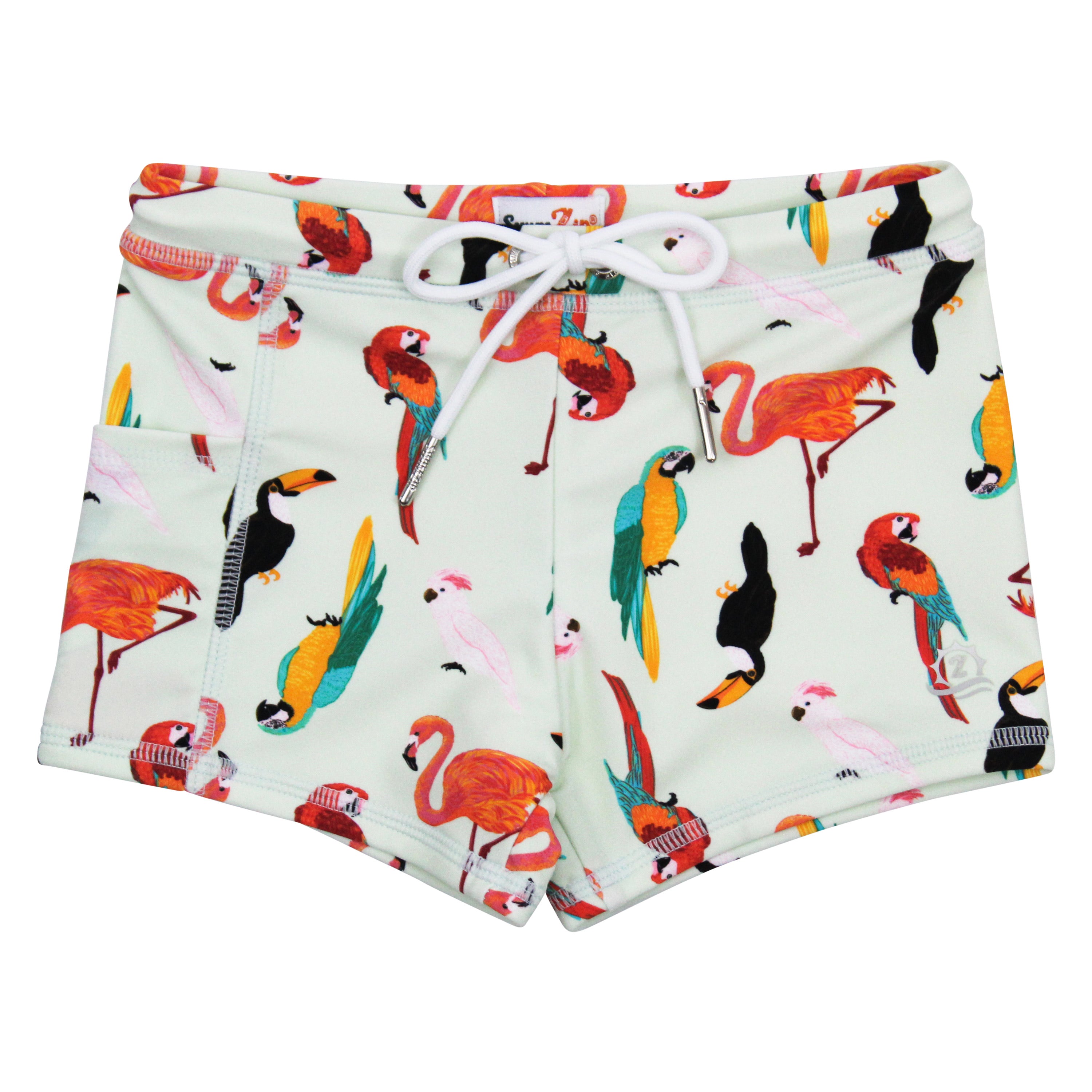 Kids Euro Swim Shorties | "Tropical Birds"-SwimZip UPF 50+ Sun Protective Swimwear & UV Zipper Rash Guards-pos1