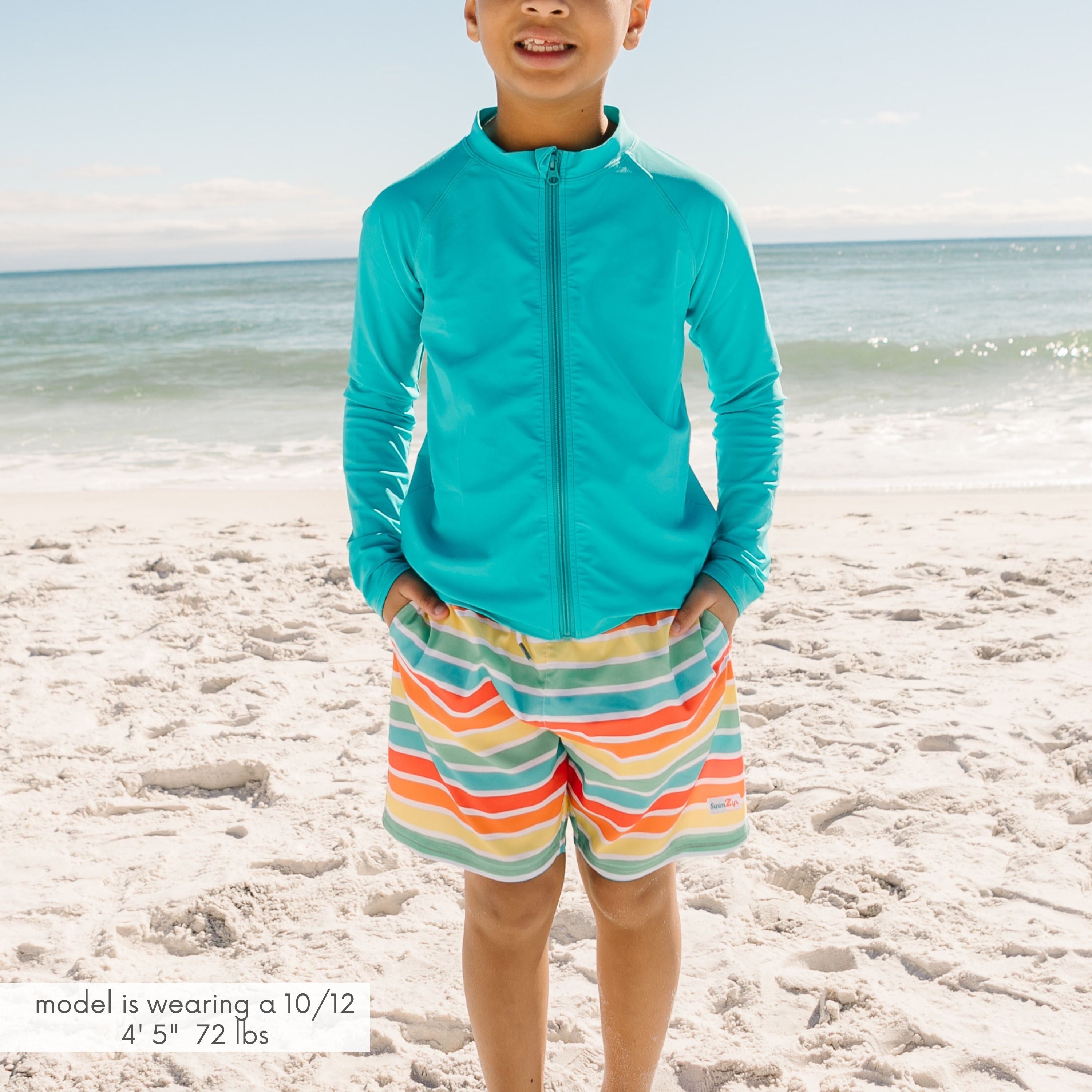 Kids UPF 50+ Long Sleeve Zipper Rash Guard Swim Shirt | "Scuba Blue"-SwimZip UPF 50+ Sun Protective Swimwear & UV Zipper Rash Guards-pos7