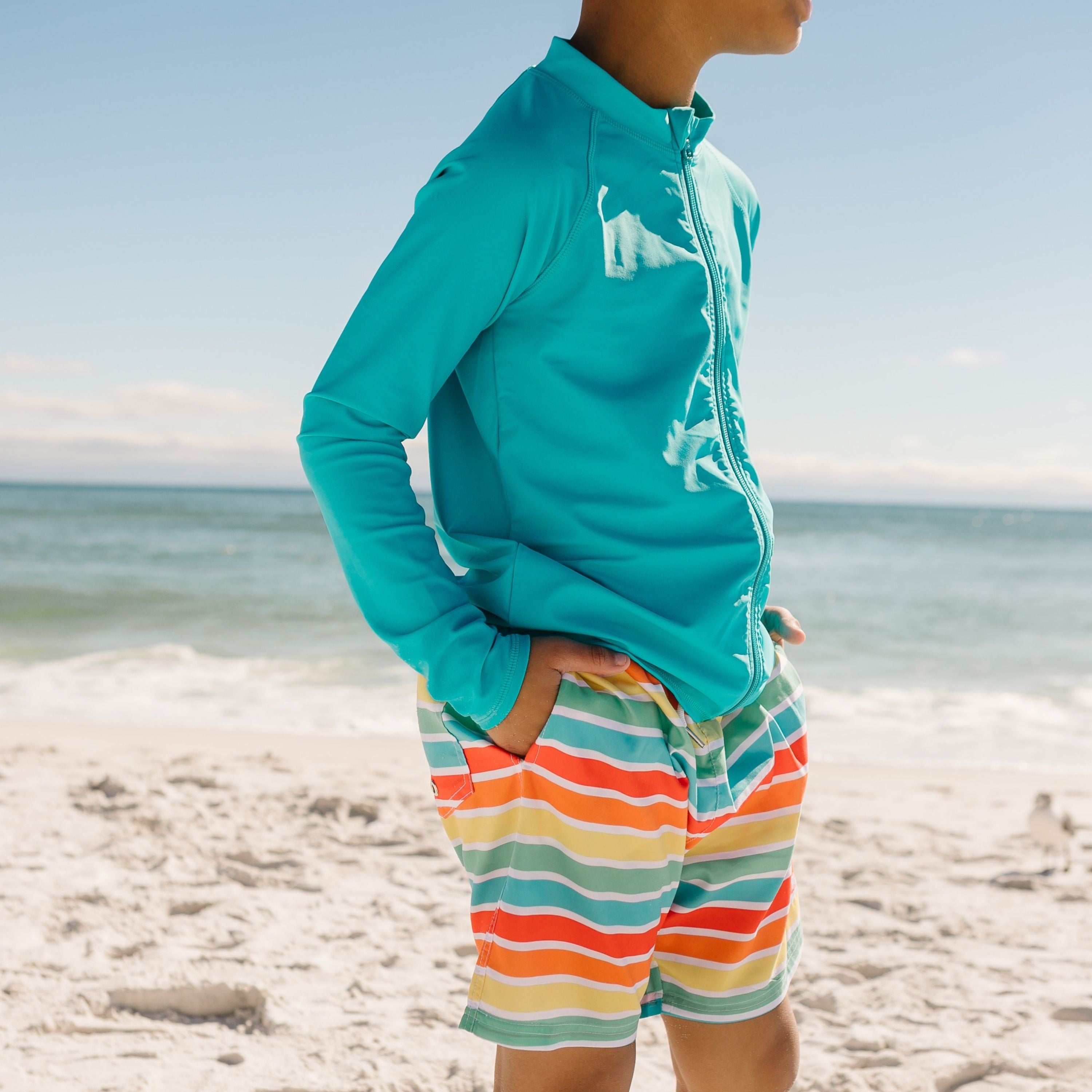 Boys Swim Trunks Boxer Brief Liner (Sizes 6-14) | "Rainbow"-SwimZip UPF 50+ Sun Protective Swimwear & UV Zipper Rash Guards-pos2