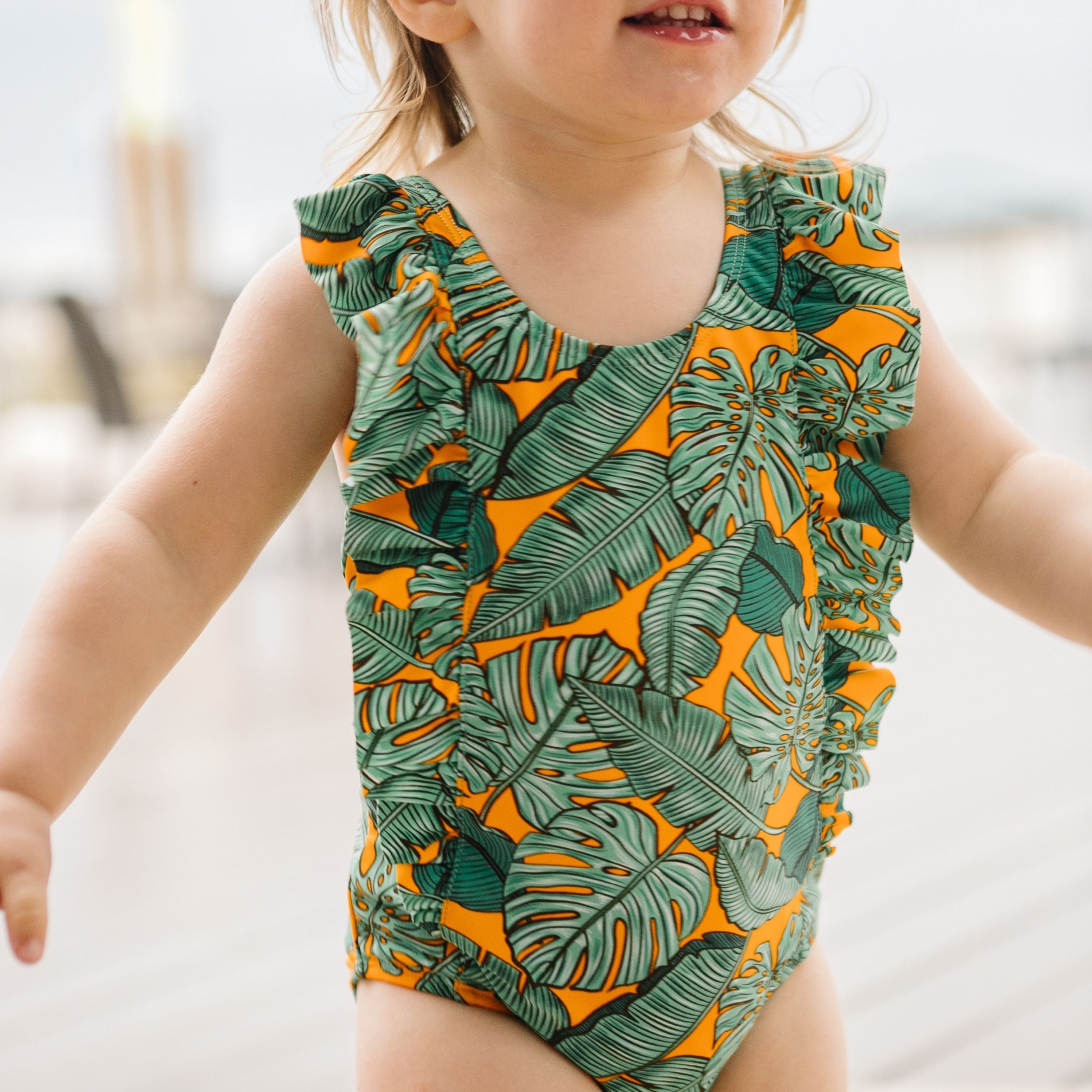 Girls Ruffle One-Piece Swimsuit | "Too Sweet" The Tropics-SwimZip UPF 50+ Sun Protective Swimwear & UV Zipper Rash Guards-pos8