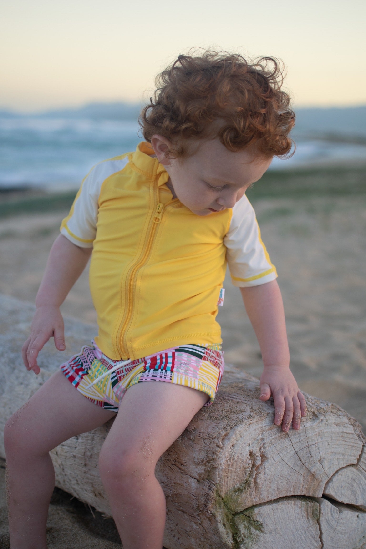 Kids Euro Shorties + Short Sleeve Rash Guard Set - Madras Mania-SwimZip UPF 50+ Sun Protective Swimwear & UV Zipper Rash Guards-pos2