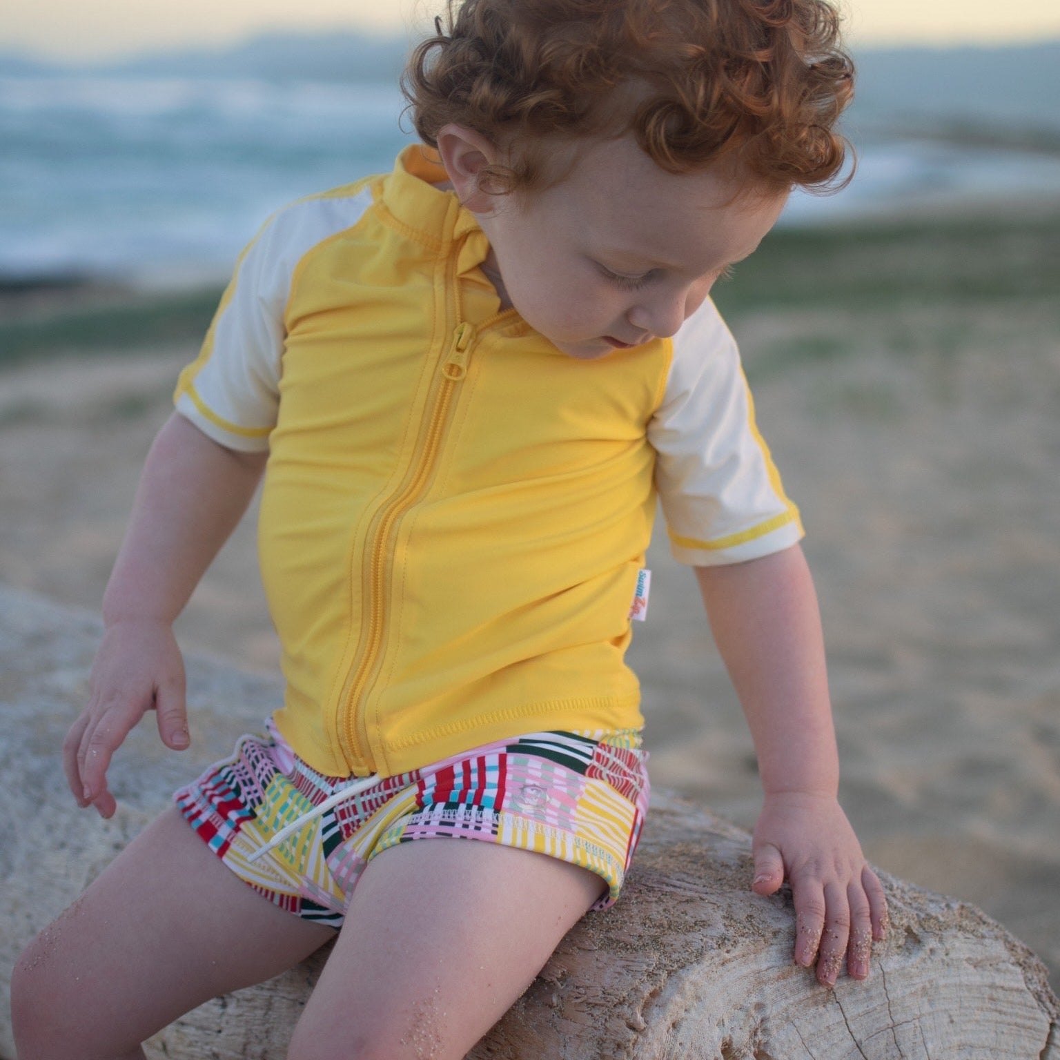 Kids Euro Shorties + Short Sleeve Rash Guard Set - Madras Mania-SwimZip UPF 50+ Sun Protective Swimwear & UV Zipper Rash Guards-pos2
