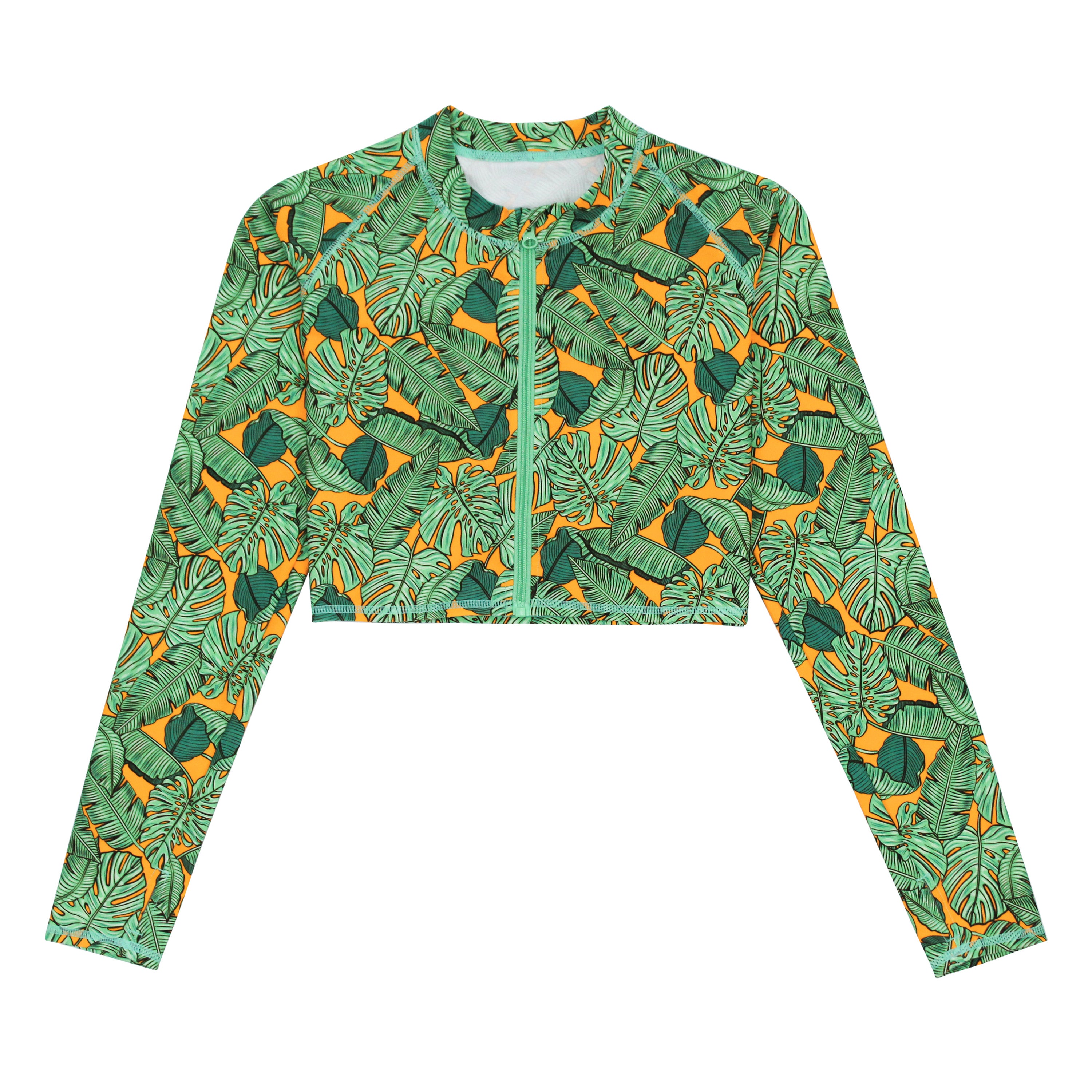 Women's Long Sleeve Crop Rash Guard | “The Tropics”-XS-The Tropics-SwimZip UPF 50+ Sun Protective Swimwear & UV Zipper Rash Guards-pos1