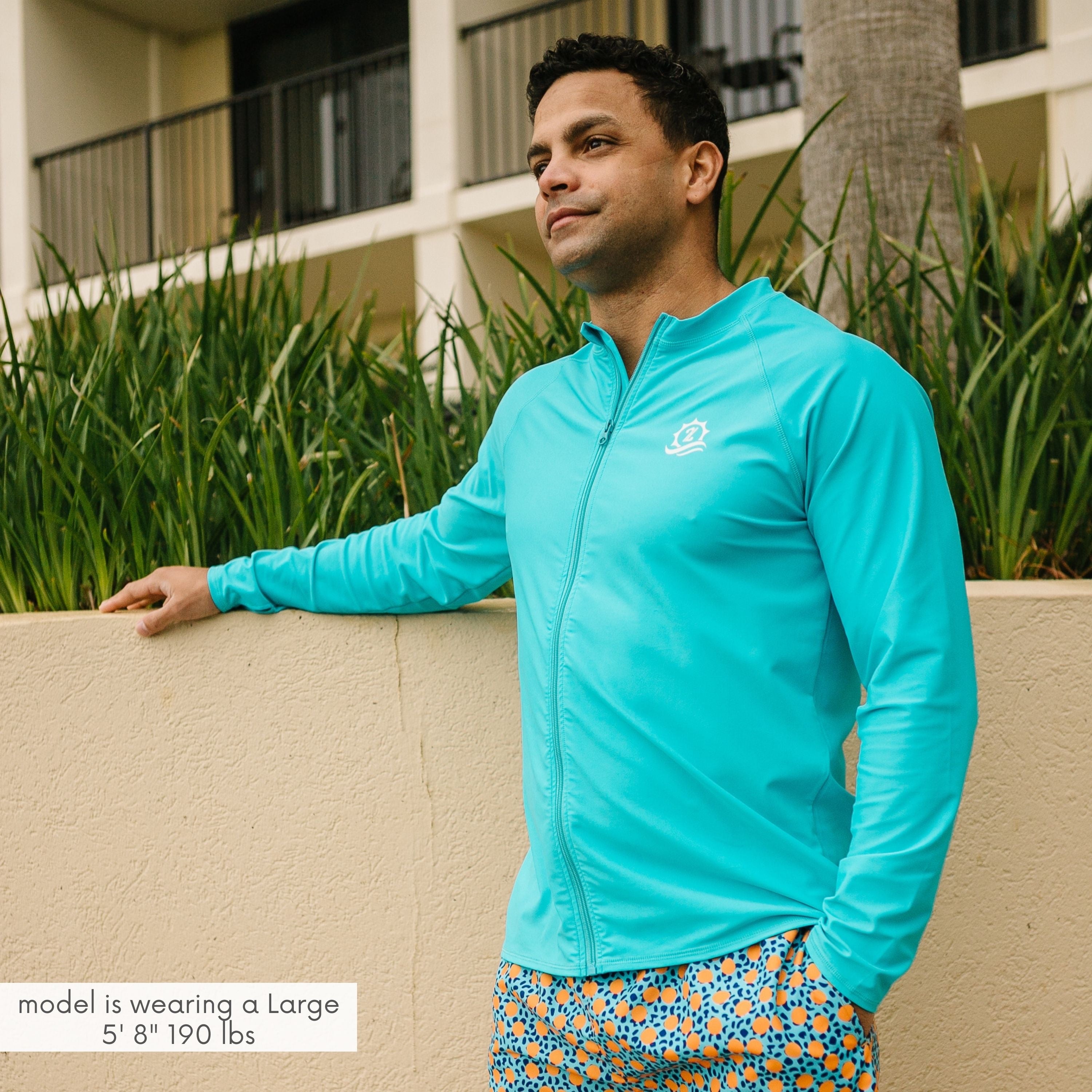 Men's Long Sleeve Rash Guard | "Scuba Blue”-SwimZip UPF 50+ Sun Protective Swimwear & UV Zipper Rash Guards-pos3