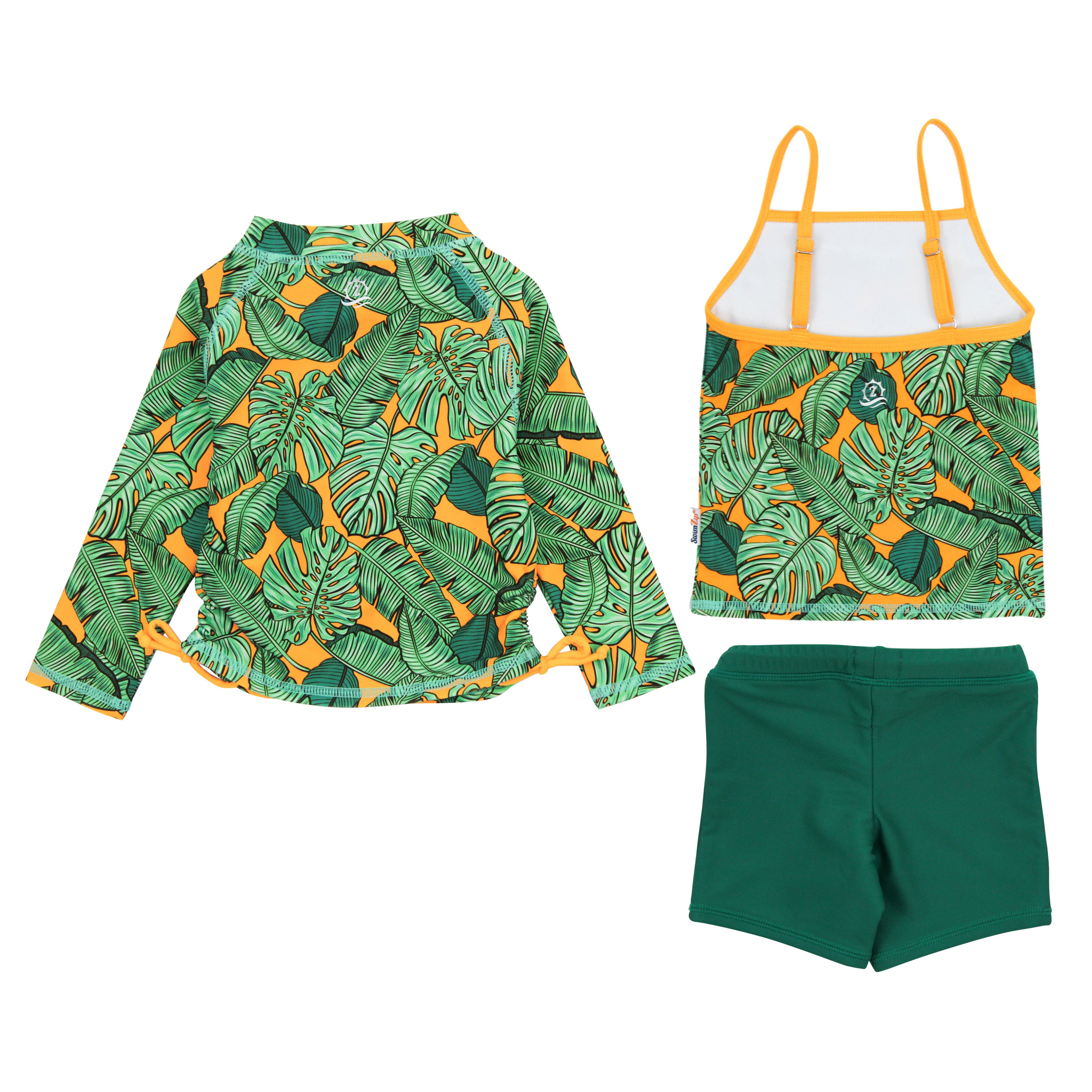 Girls Long Sleeve Rash Guard + Tankini Shorts Set (3 Piece) | "The Tropics"-SwimZip UPF 50+ Sun Protective Swimwear & UV Zipper Rash Guards-pos12