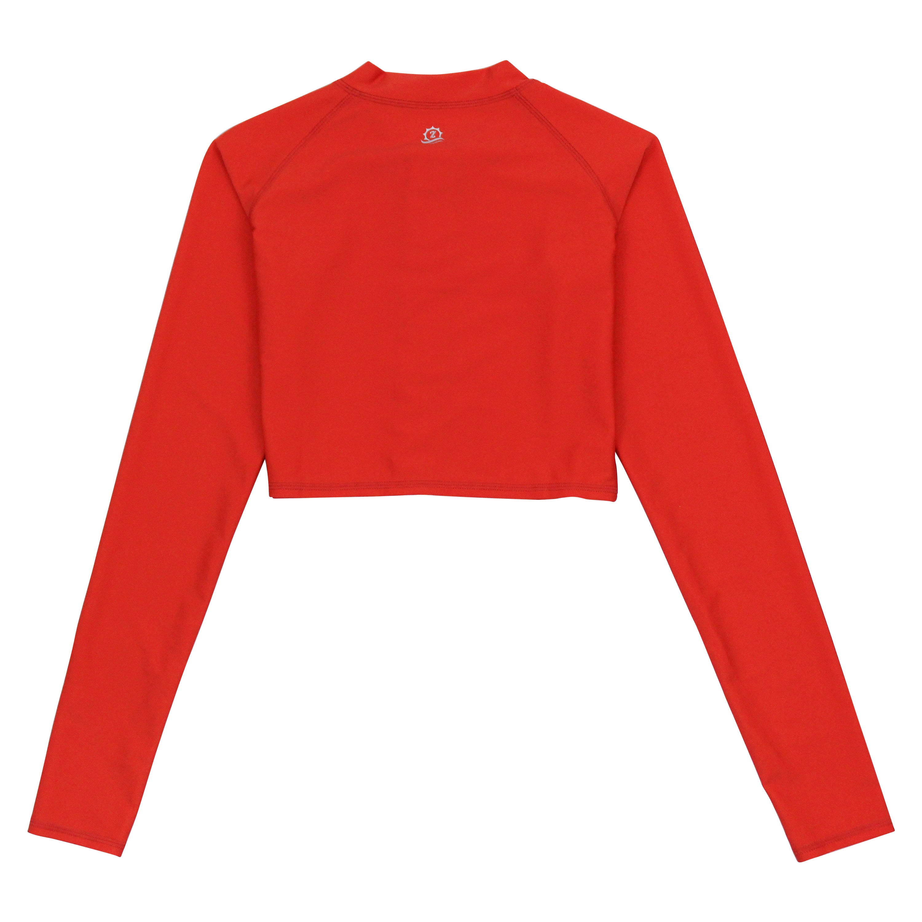 Women's Long Sleeve Crop Rash Guard | “Fiesta Red”-SwimZip UPF 50+ Sun Protective Swimwear & UV Zipper Rash Guards-pos14