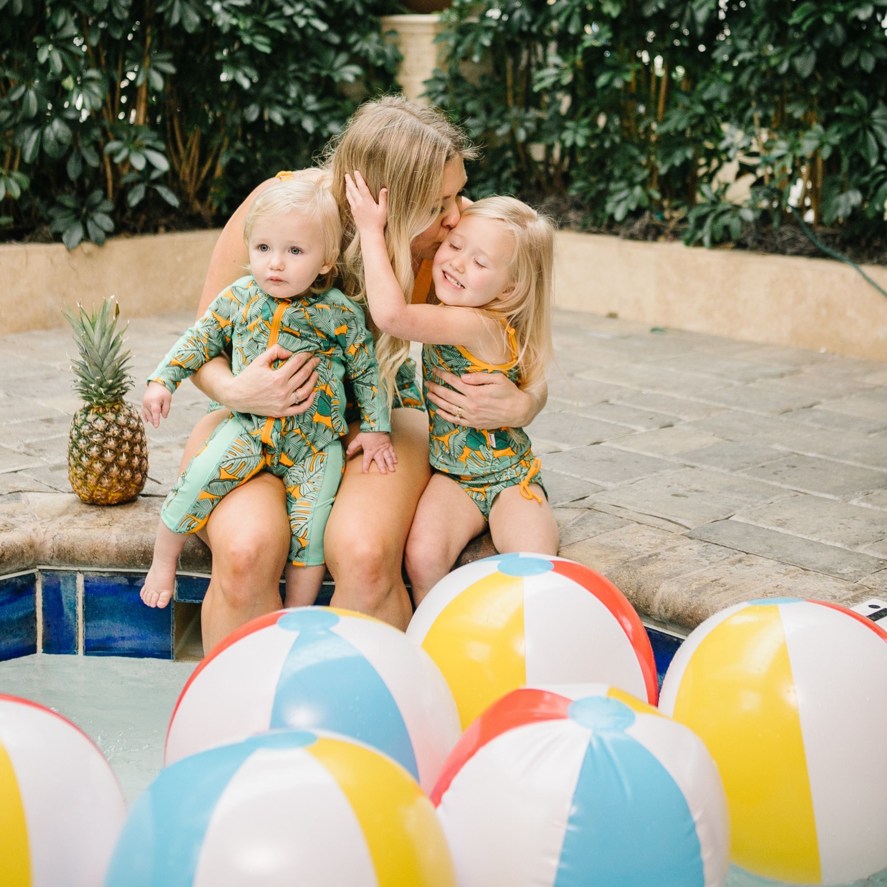 Girls Short Sleeve Rash Guard + Tankini Bikini Set (3 Piece) | "The Tropics”-SwimZip UPF 50+ Sun Protective Swimwear & UV Zipper Rash Guards-pos10