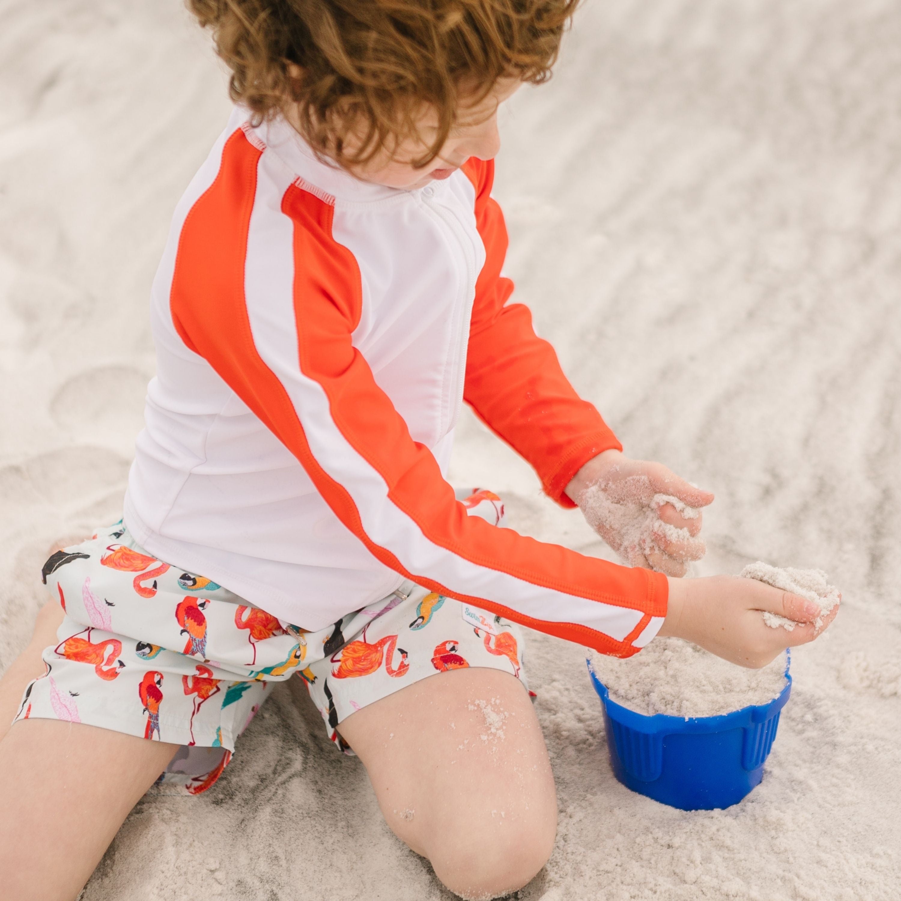 Boys Long Sleeve Zipper Rash Guard and Swim Trunk Set | "Tropical Birds”-SwimZip UPF 50+ Sun Protective Swimwear & UV Zipper Rash Guards-pos7