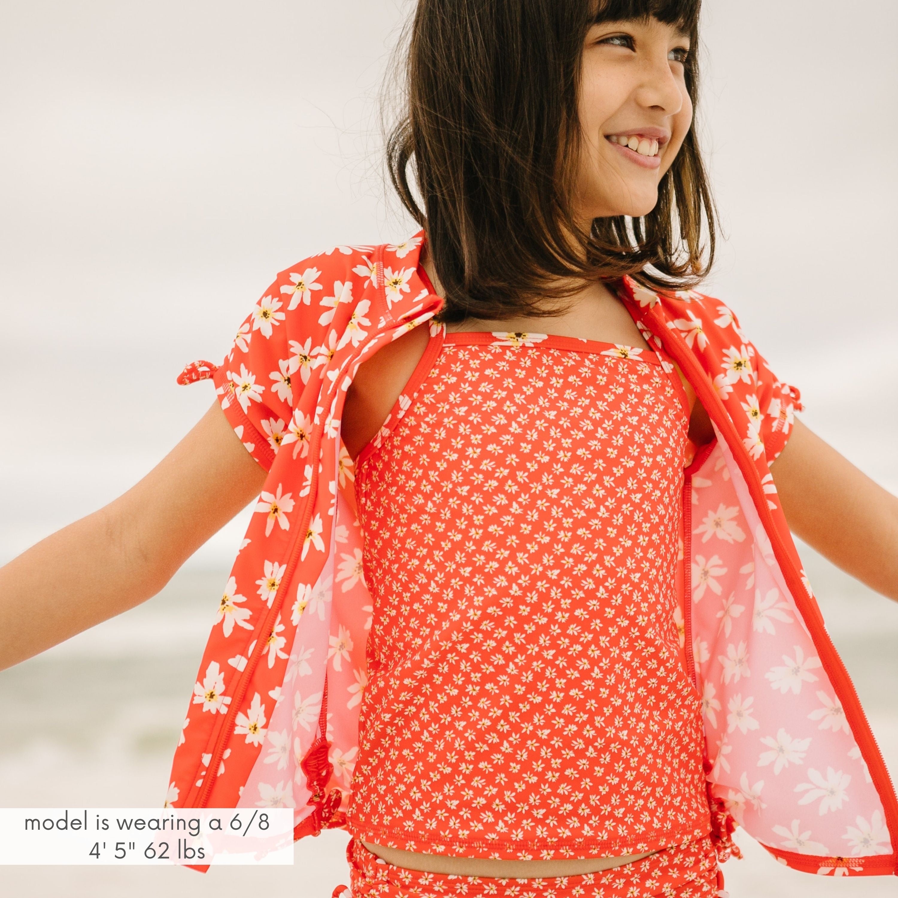 Girls Short Sleeve Rash Guard + Tankini Bikini Set (3 Piece) | "Daisy”-SwimZip UPF 50+ Sun Protective Swimwear & UV Zipper Rash Guards-pos3