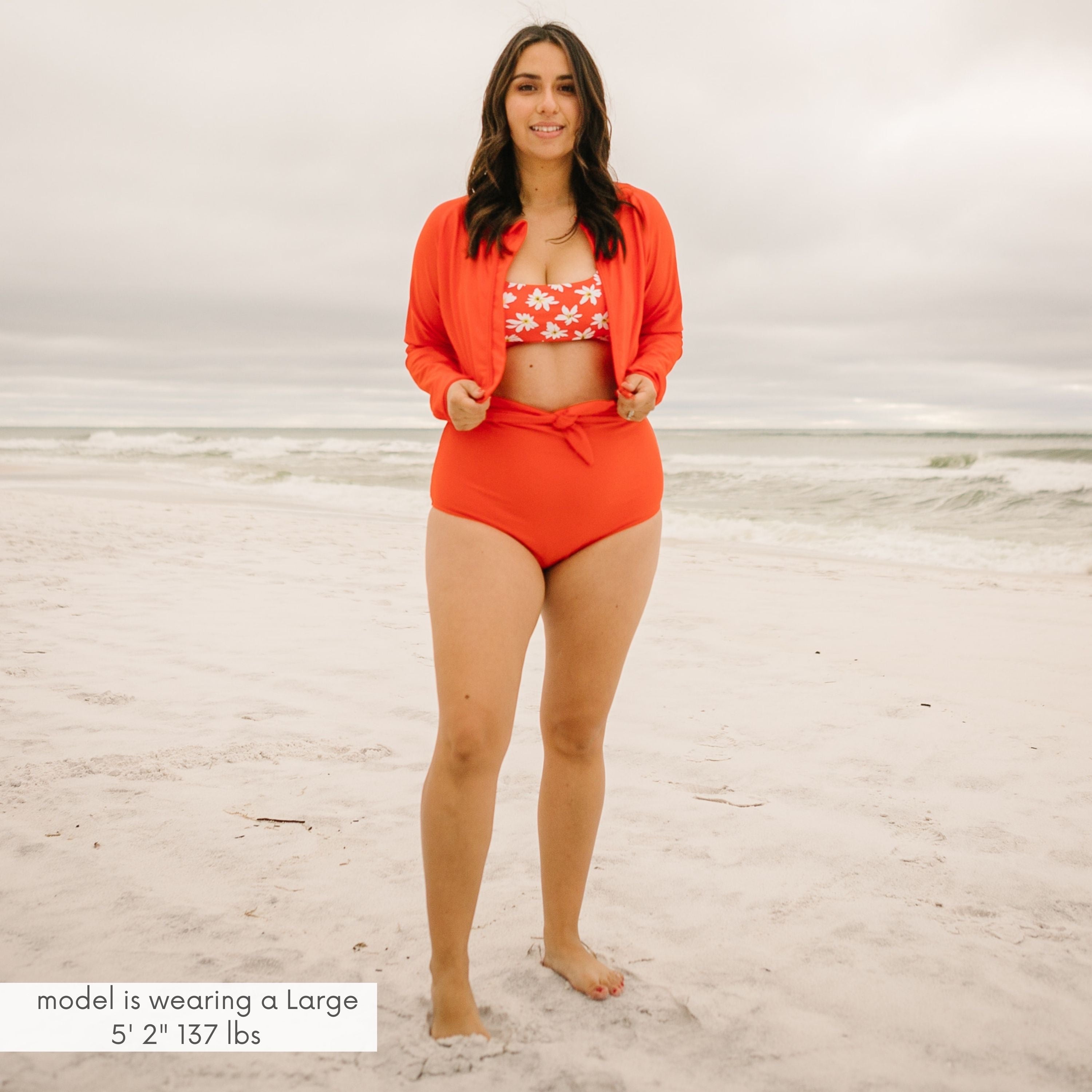 Women's Long Sleeve Crop Rash Guard | “Fiesta Red”-SwimZip UPF 50+ Sun Protective Swimwear & UV Zipper Rash Guards-pos6