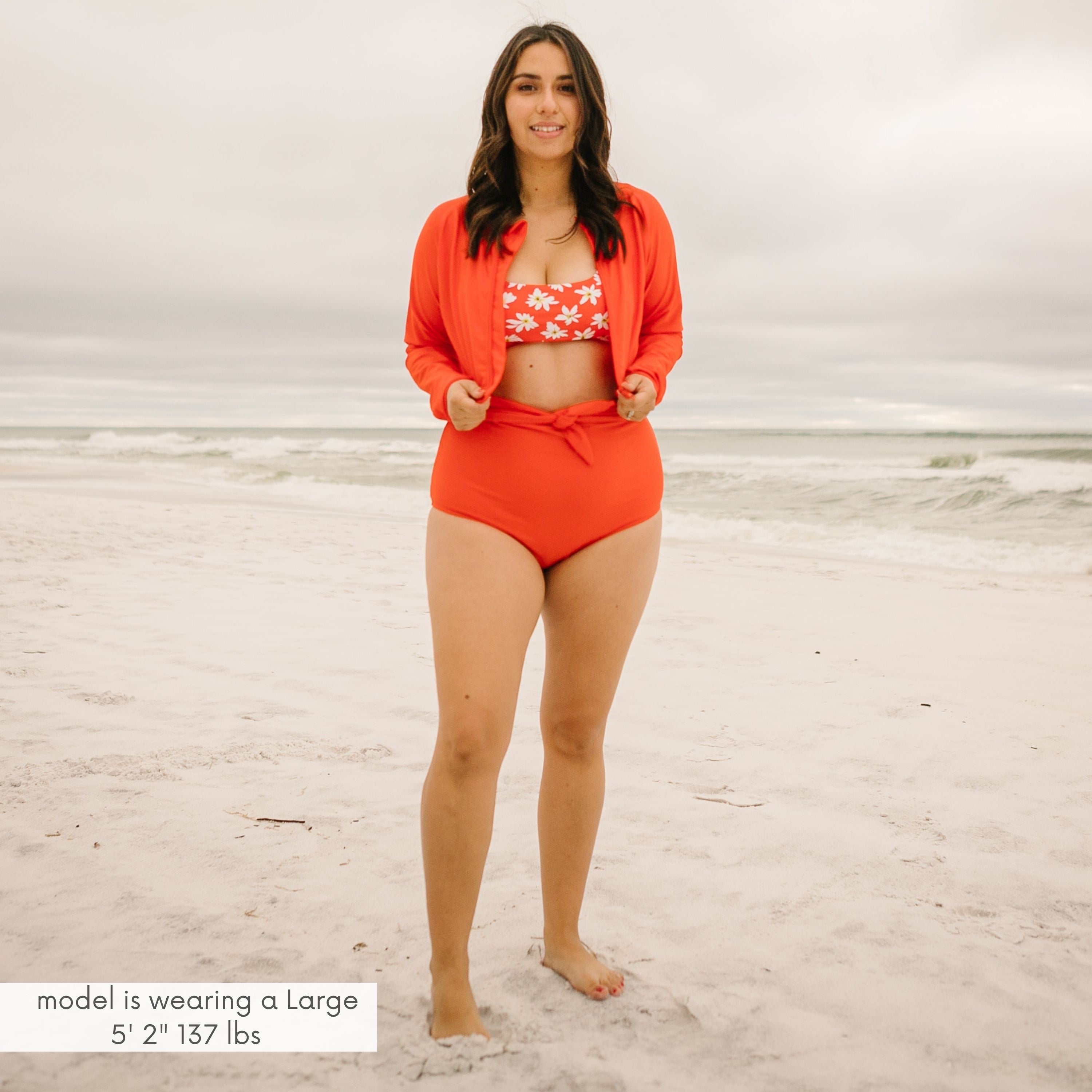 Women's Long Sleeve Crop Rash Guard | “Fiesta Red”-SwimZip UPF 50+ Sun Protective Swimwear & UV Zipper Rash Guards-pos7