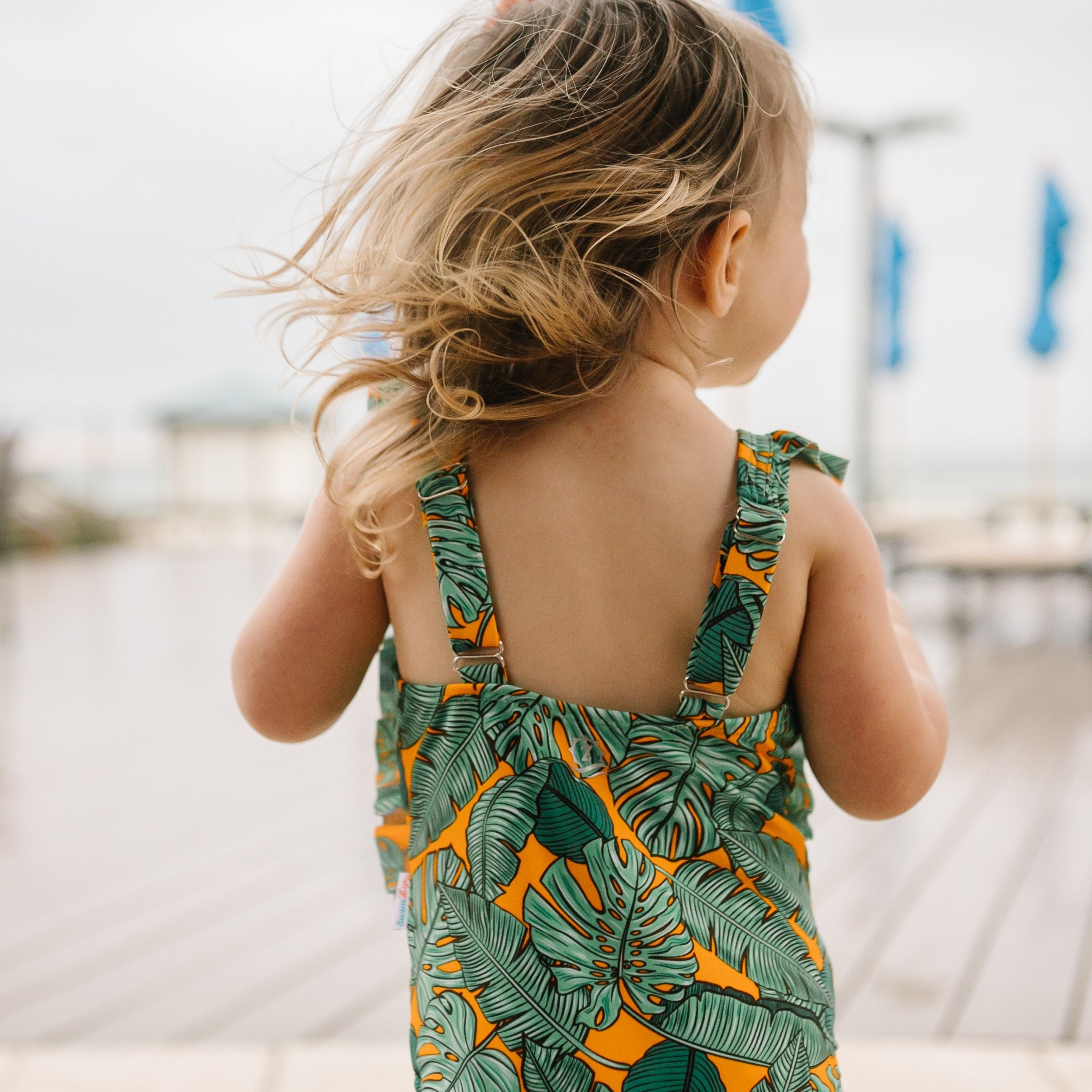 Girls Ruffle One-Piece Swimsuit | "Too Sweet" The Tropics-SwimZip UPF 50+ Sun Protective Swimwear & UV Zipper Rash Guards-pos4