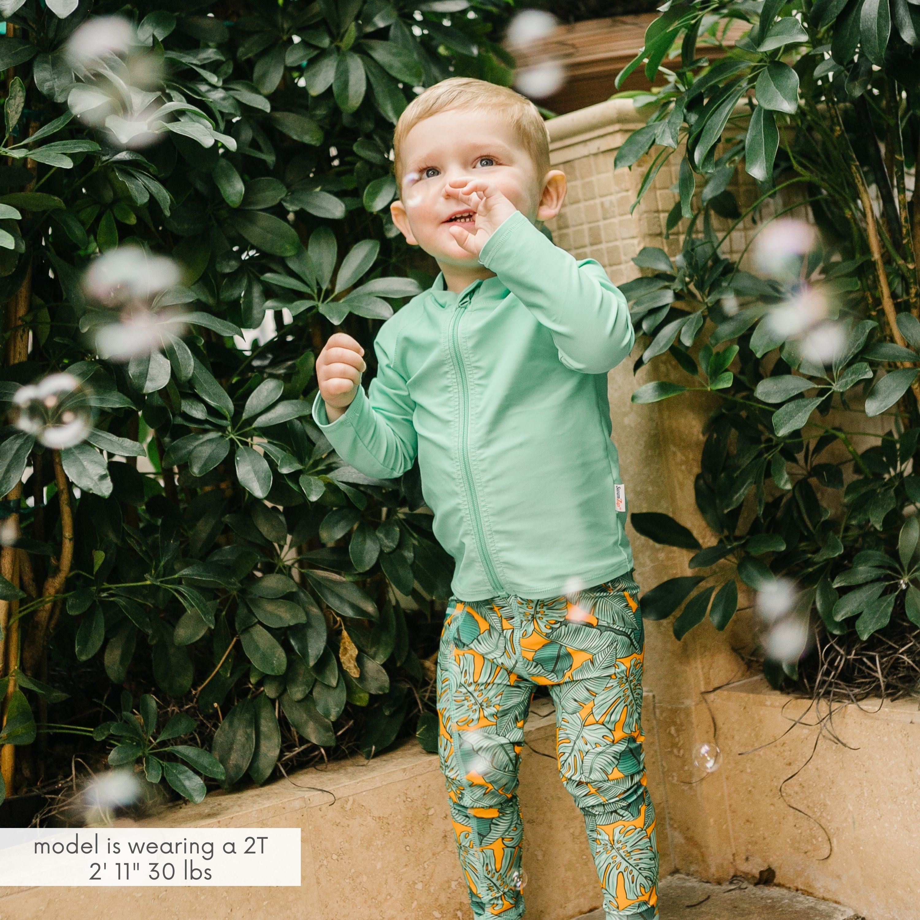 Kids UPF 50+ Long Sleeve Zipper Rash Guard Swim Shirt | "Light Jade"-SwimZip UPF 50+ Sun Protective Swimwear & UV Zipper Rash Guards-pos2