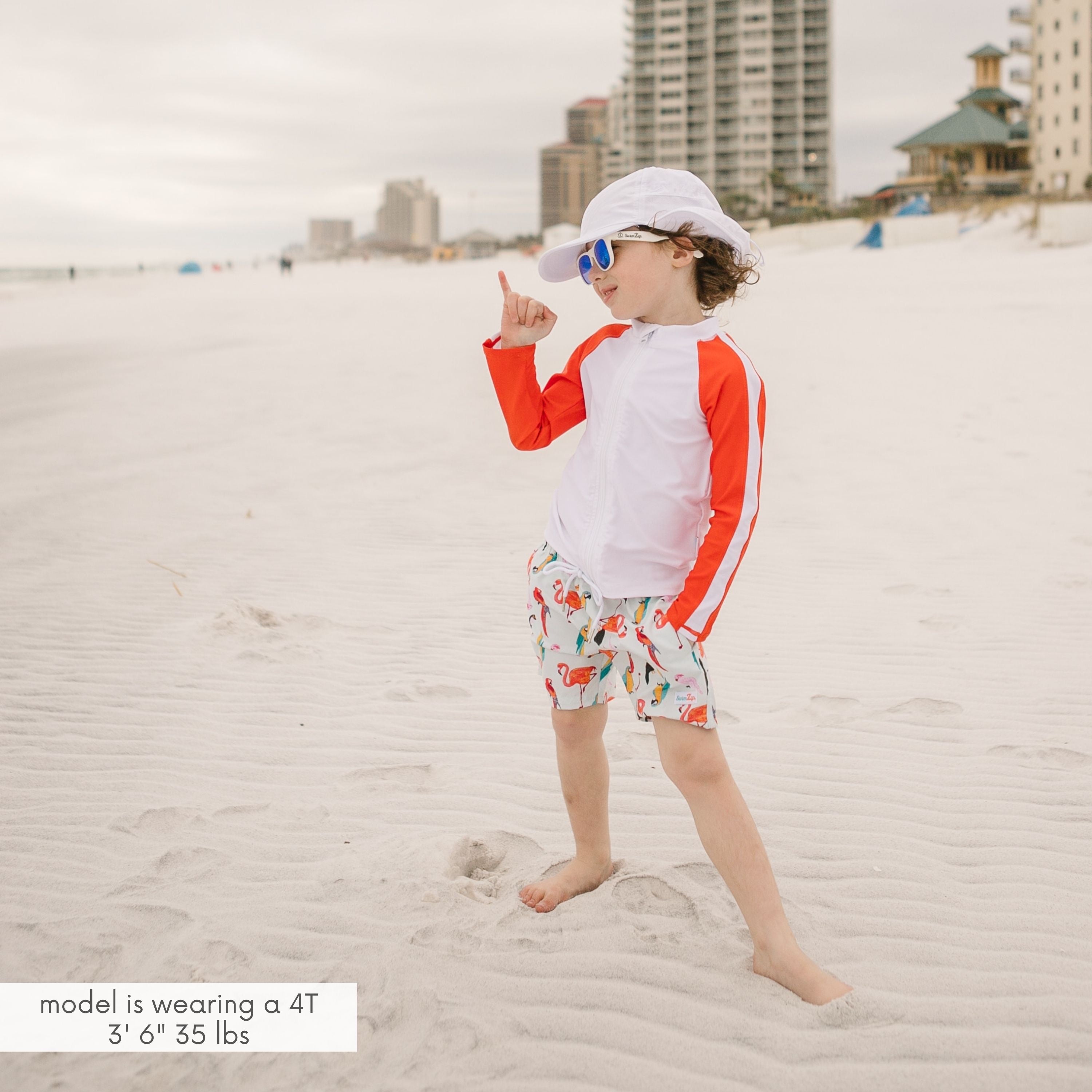 Boys Long Sleeve Zipper Rash Guard and Swim Trunk Set | "Tropical Birds”-SwimZip UPF 50+ Sun Protective Swimwear & UV Zipper Rash Guards-pos2