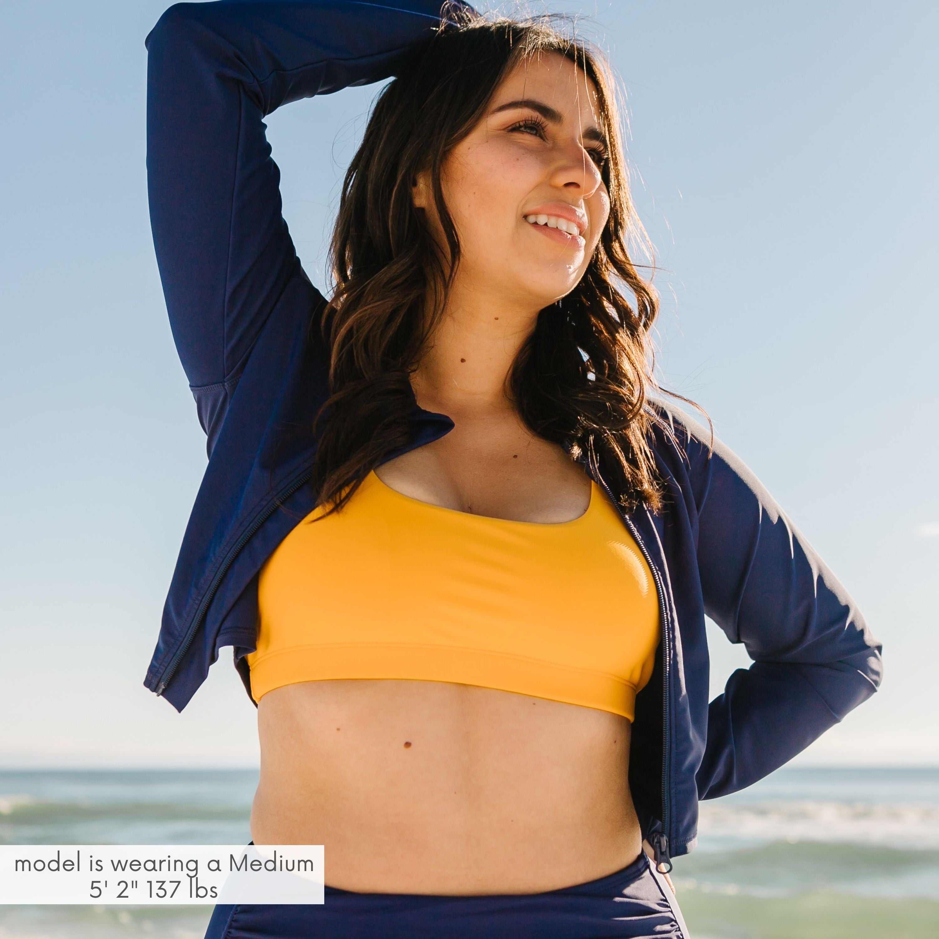 Women's Long Sleeve Crop Rash Guard | “Navy”-SwimZip UPF 50+ Sun Protective Swimwear & UV Zipper Rash Guards-pos10