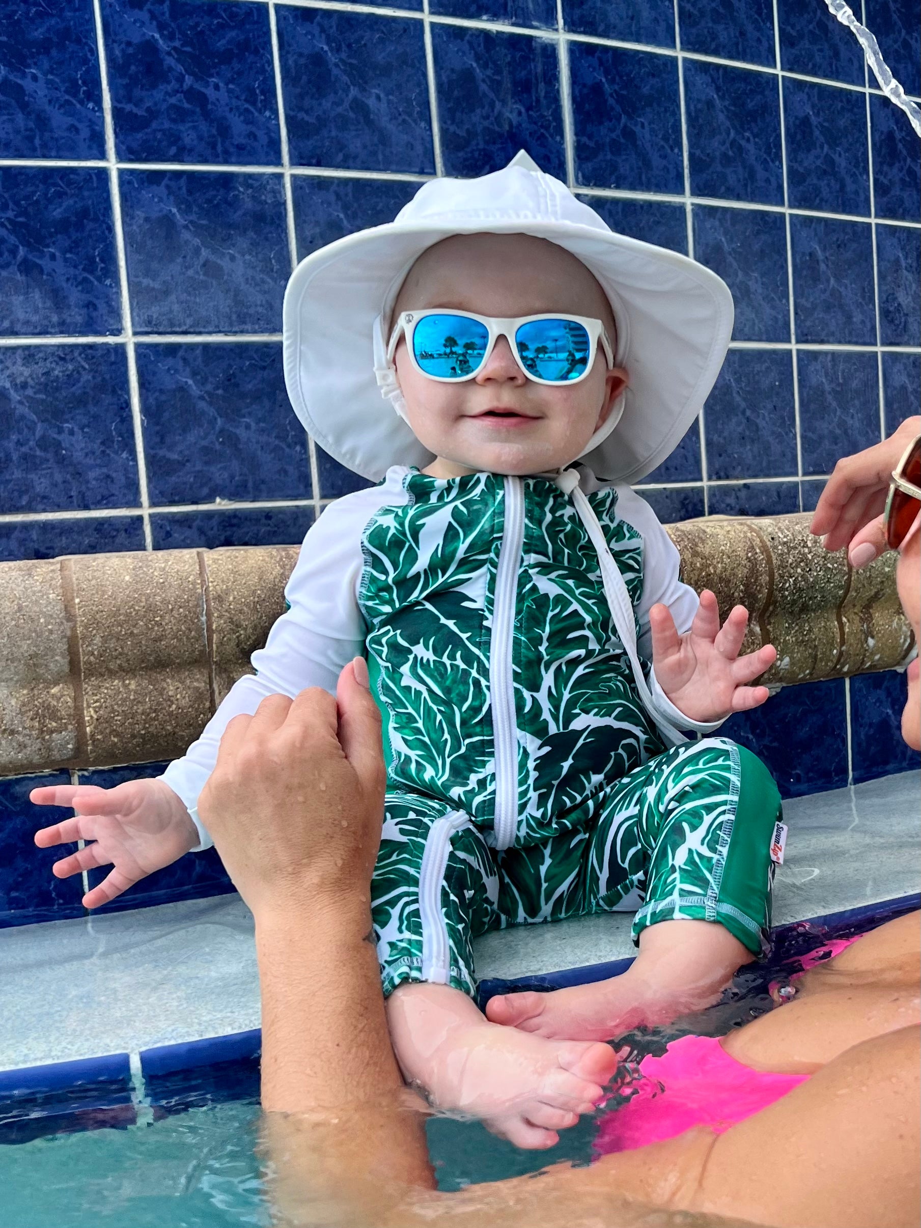 Sunsuit - Long Sleeve Romper Swimsuit | "Palm Leaf"-SwimZip UPF 50+ Sun Protective Swimwear & UV Zipper Rash Guards-pos2
