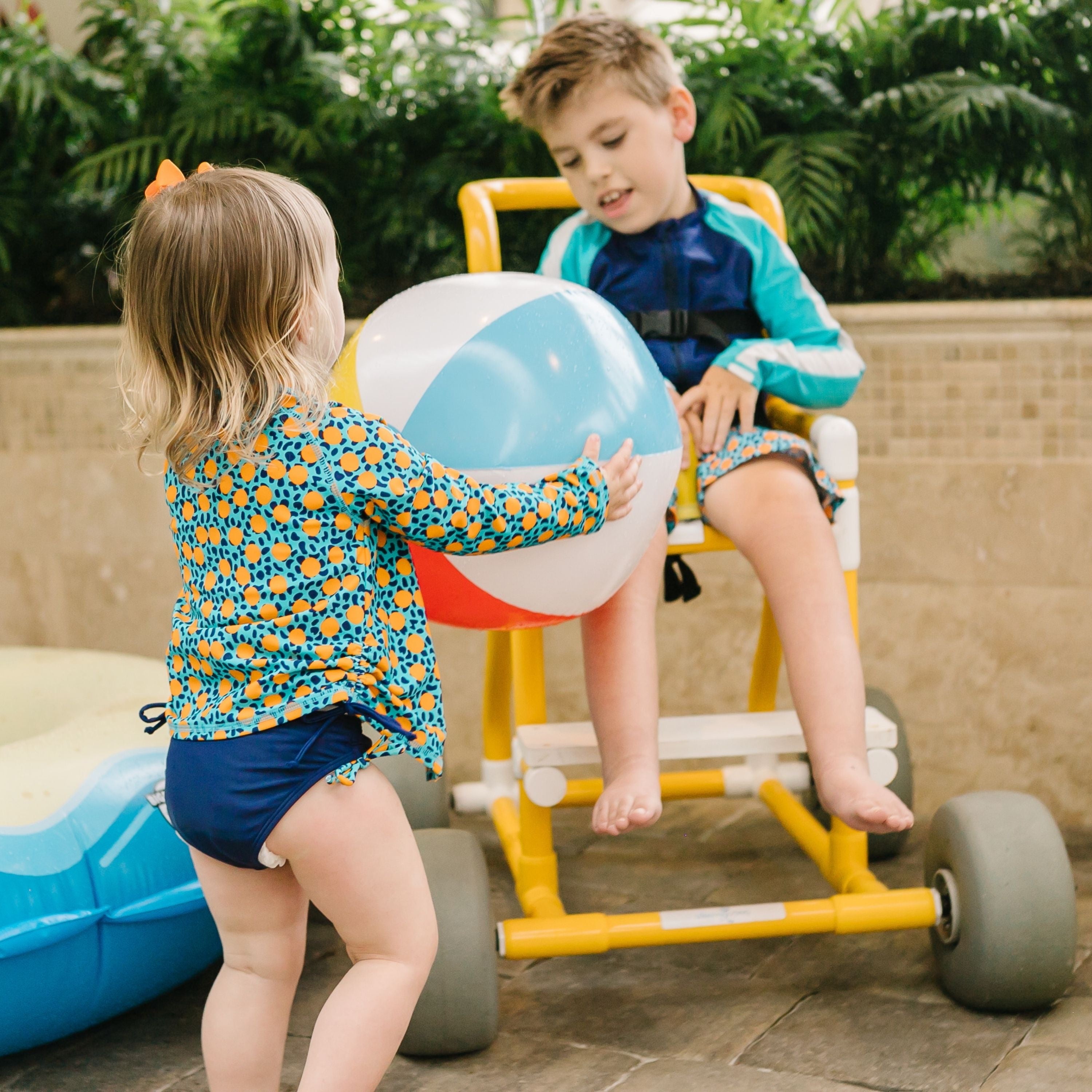 Girls Long Sleeve Rash Guard + Tankini Bikini Set (3 Piece) | "Geo Party"-SwimZip UPF 50+ Sun Protective Swimwear & UV Zipper Rash Guards-pos7