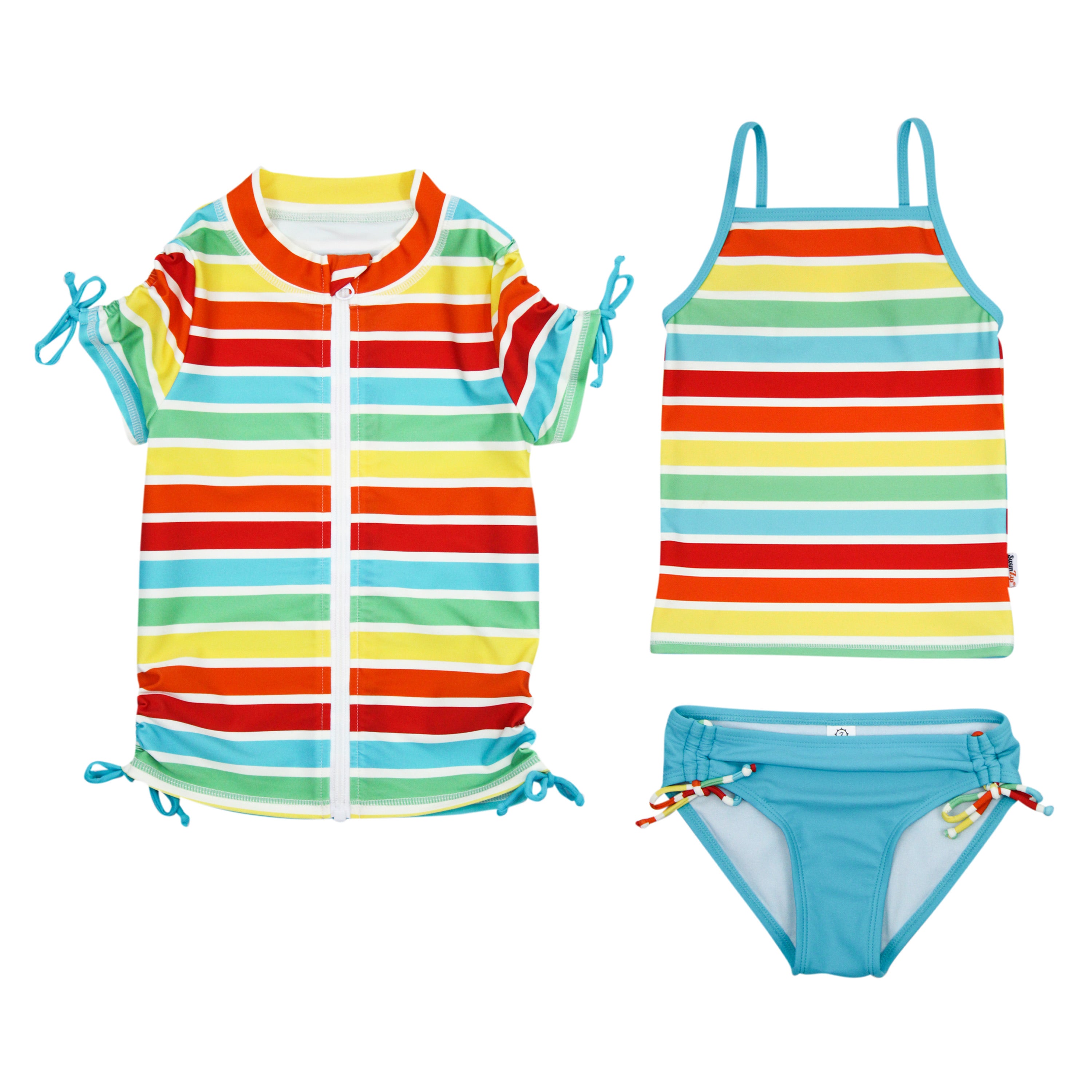 Girls Short Sleeve Rash Guard + Tankini Bikini Set (3 Piece) | "Rainbow”-SwimZip UPF 50+ Sun Protective Swimwear & UV Zipper Rash Guards-pos1