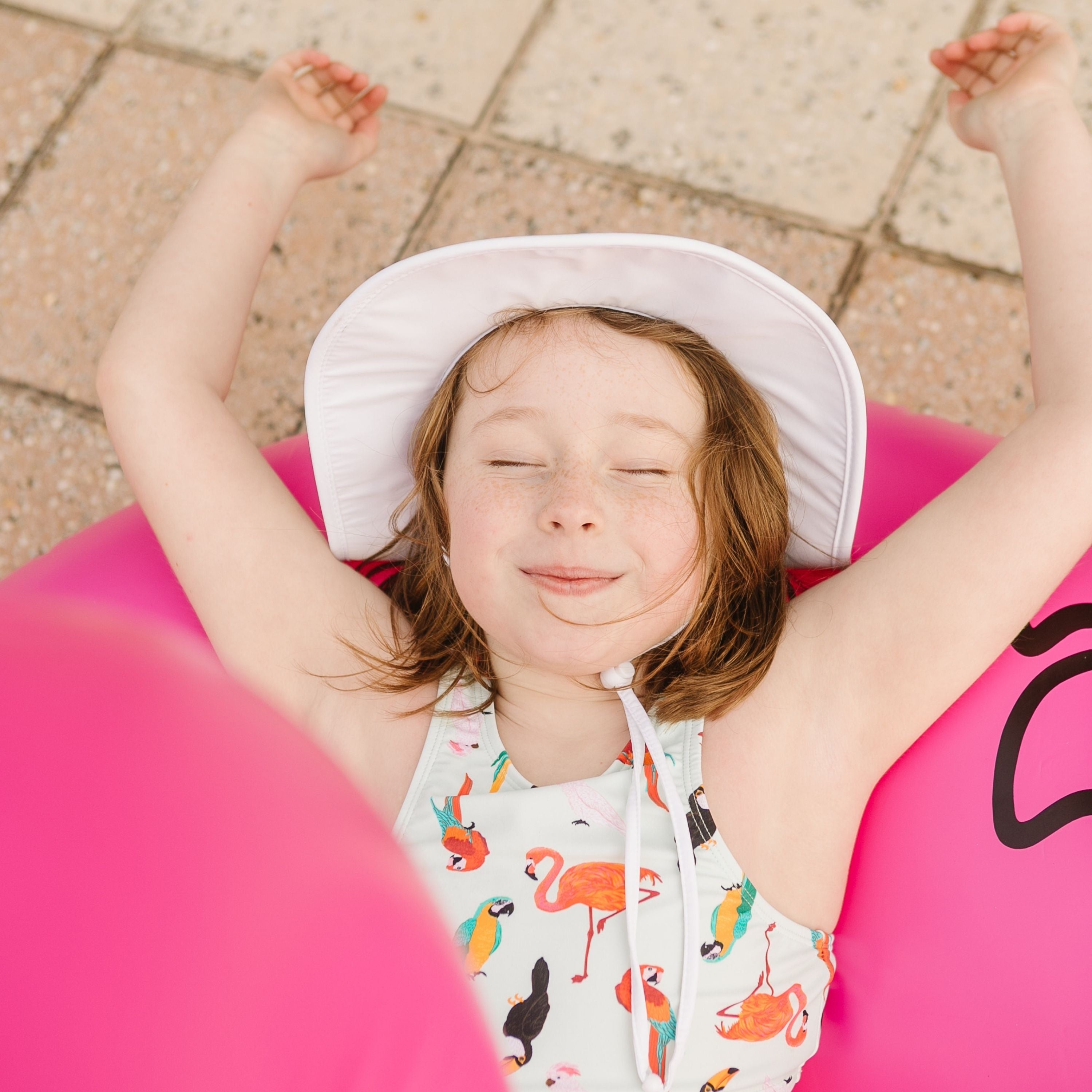 Kids Wide Brim Sun Hat "Fun Sun Day Play Hat" - White-SwimZip UPF 50+ Sun Protective Swimwear & UV Zipper Rash Guards-pos3