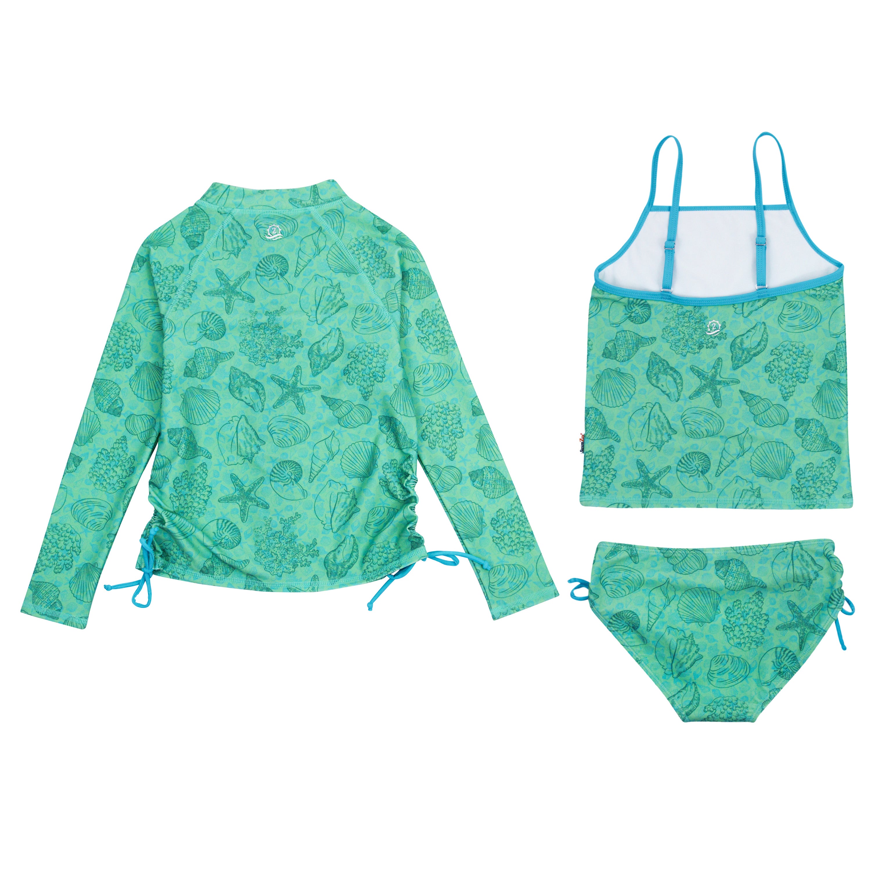 Girls Long Sleeve Rash Guard + Tankini Bikini Set (3 Piece) | "Seashell”-SwimZip UPF 50+ Sun Protective Swimwear & UV Zipper Rash Guards-pos11
