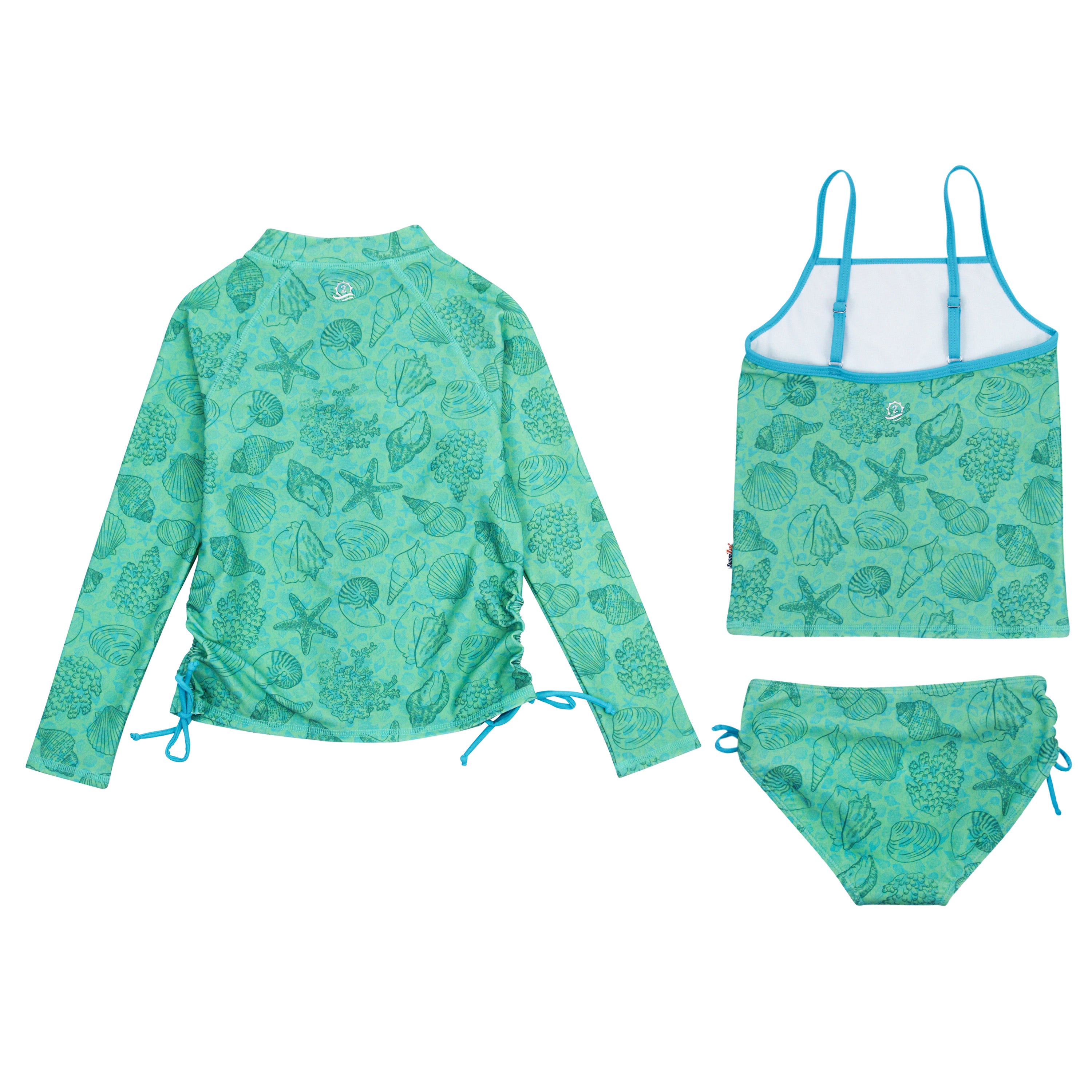 Girls Long Sleeve Rash Guard + Tankini Bikini Set (3 Piece) | "Seashell”-SwimZip UPF 50+ Sun Protective Swimwear & UV Zipper Rash Guards-pos12