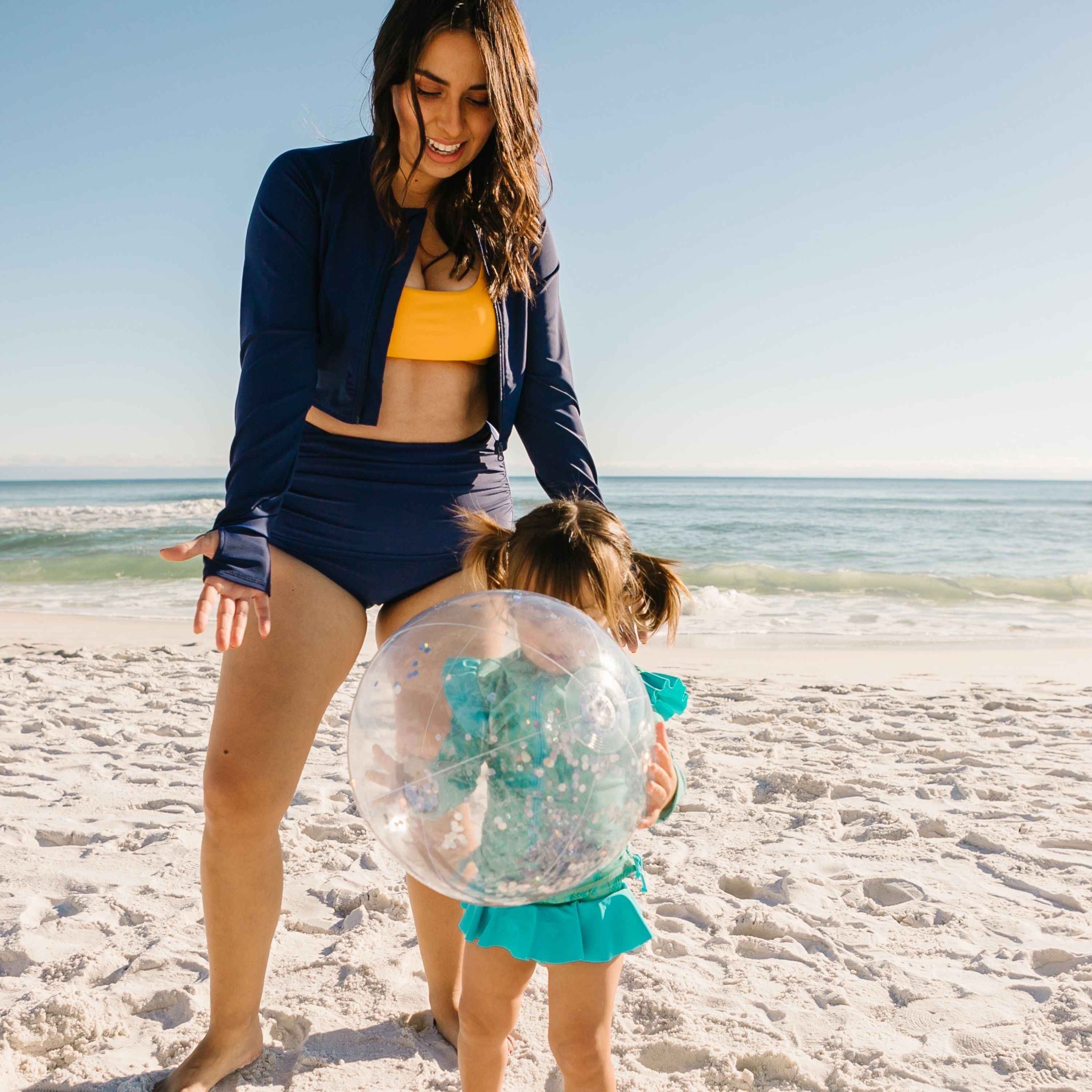 Women's Long Sleeve Crop Rash Guard | “Navy”-SwimZip UPF 50+ Sun Protective Swimwear & UV Zipper Rash Guards-pos12