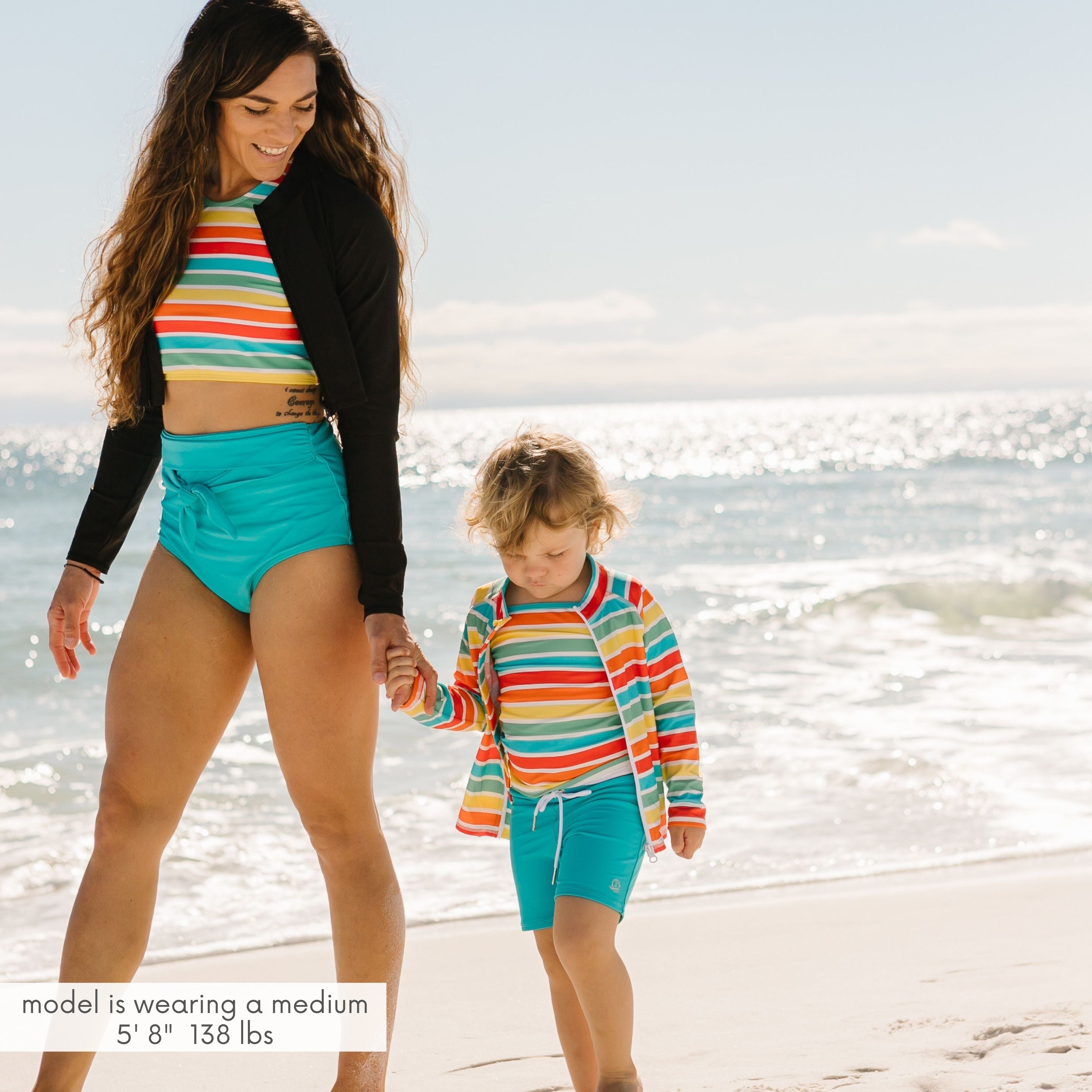 Women's High Waist Bikini Bottoms Tie Front | "Scuba Blue"-SwimZip UPF 50+ Sun Protective Swimwear & UV Zipper Rash Guards-pos7