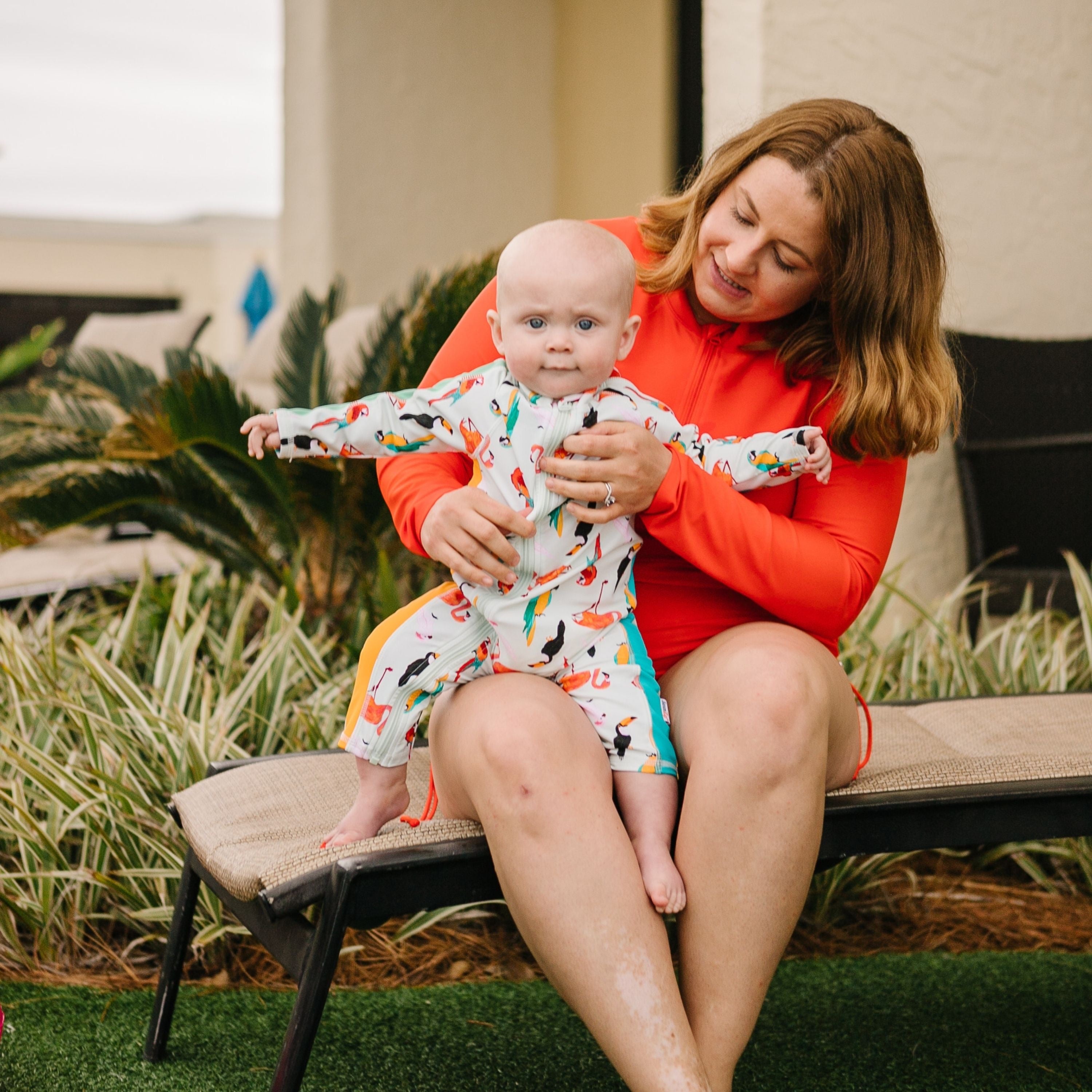 Sunsuit - Long Sleeve Romper Swimsuit | "Tropical Birds"-SwimZip UPF 50+ Sun Protective Swimwear & UV Zipper Rash Guards-pos4