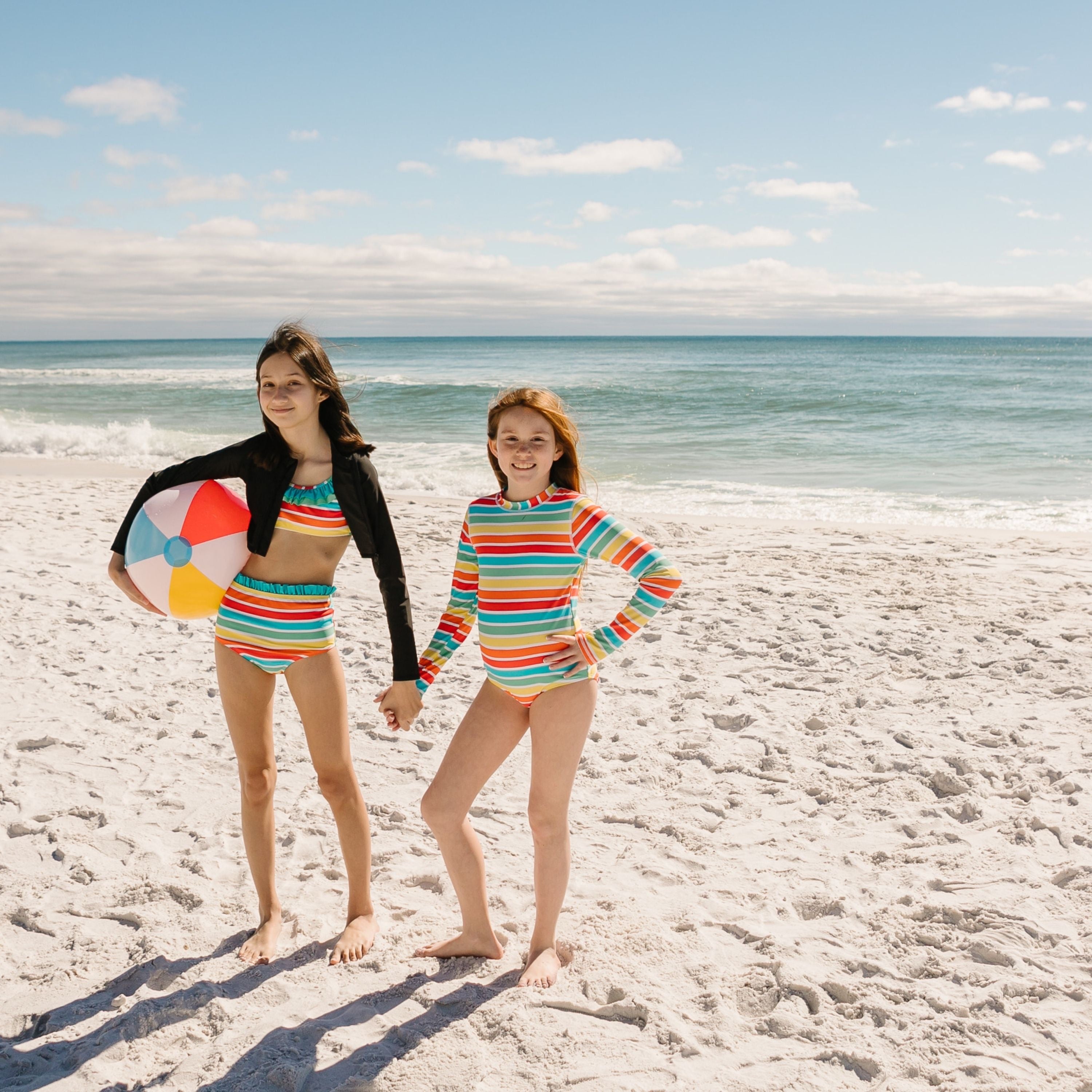 Girls Long Sleeve Surf Suit (One Piece Bodysuit) | "Rainbow"-SwimZip UPF 50+ Sun Protective Swimwear & UV Zipper Rash Guards-pos11