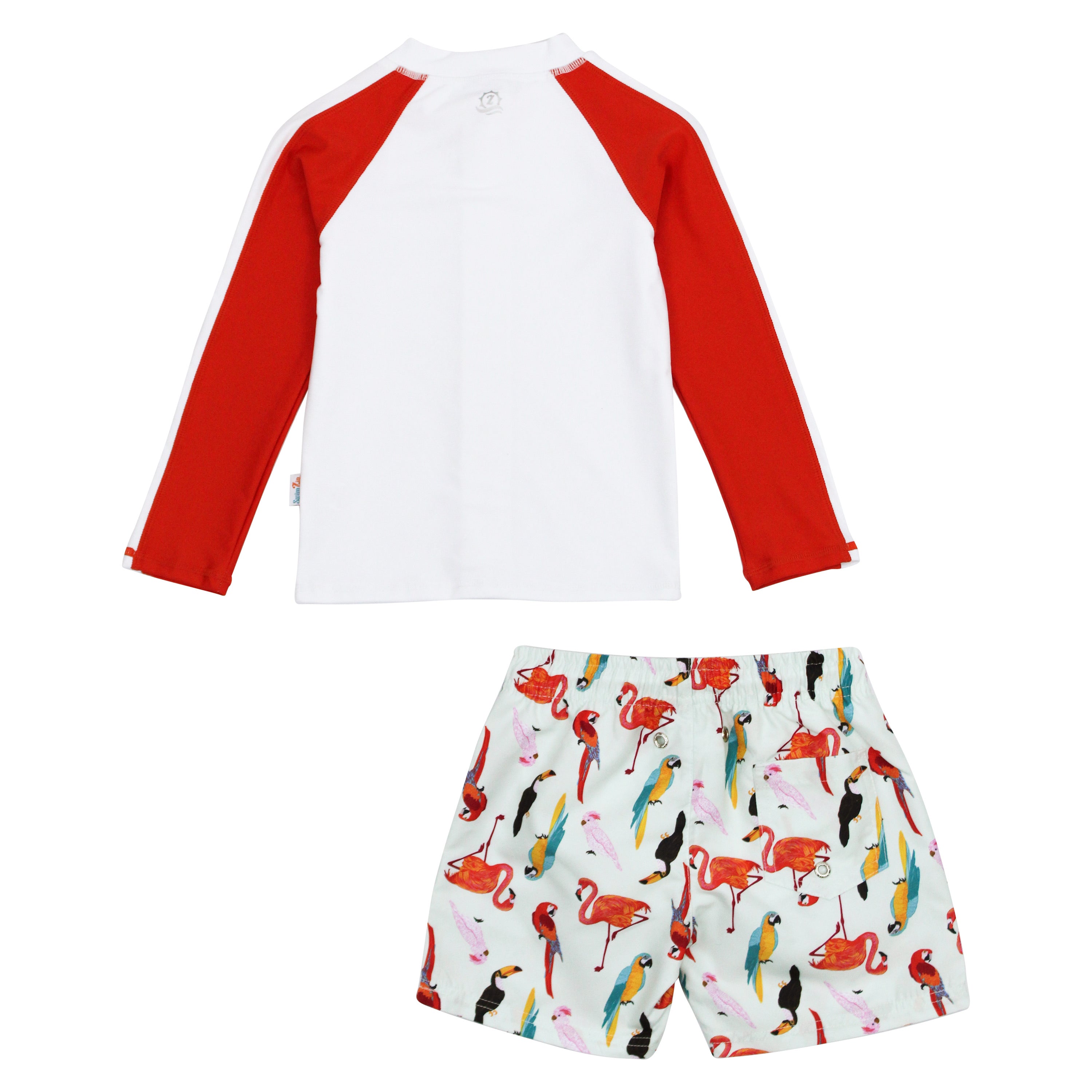 Boys Long Sleeve Zipper Rash Guard and Swim Trunk Set | "Tropical Birds”-SwimZip UPF 50+ Sun Protective Swimwear & UV Zipper Rash Guards-pos10