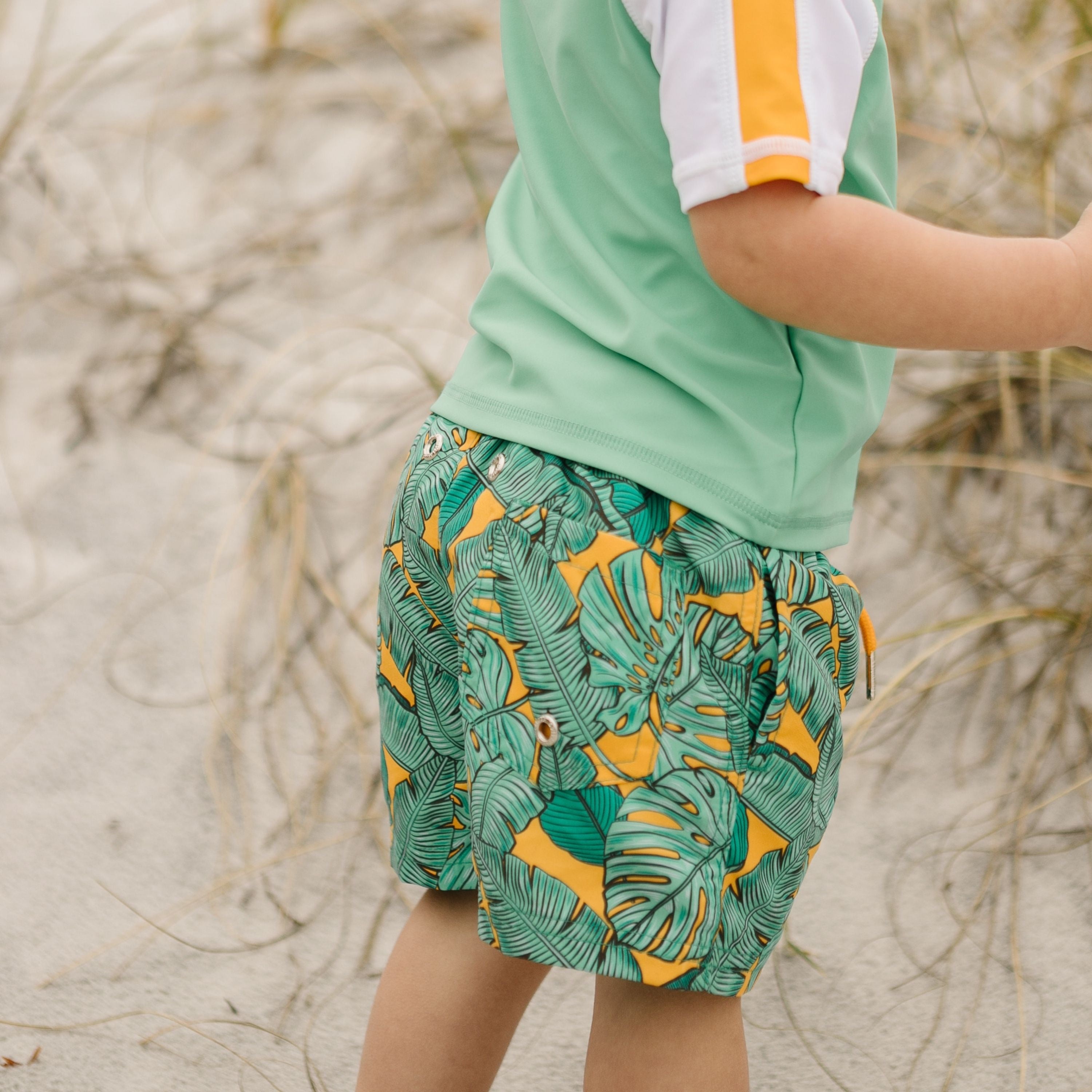 Boys Short Sleeve Zipper Rash Guard and Swim Trunk Set | "The Tropics"-SwimZip UPF 50+ Sun Protective Swimwear & UV Zipper Rash Guards-pos7