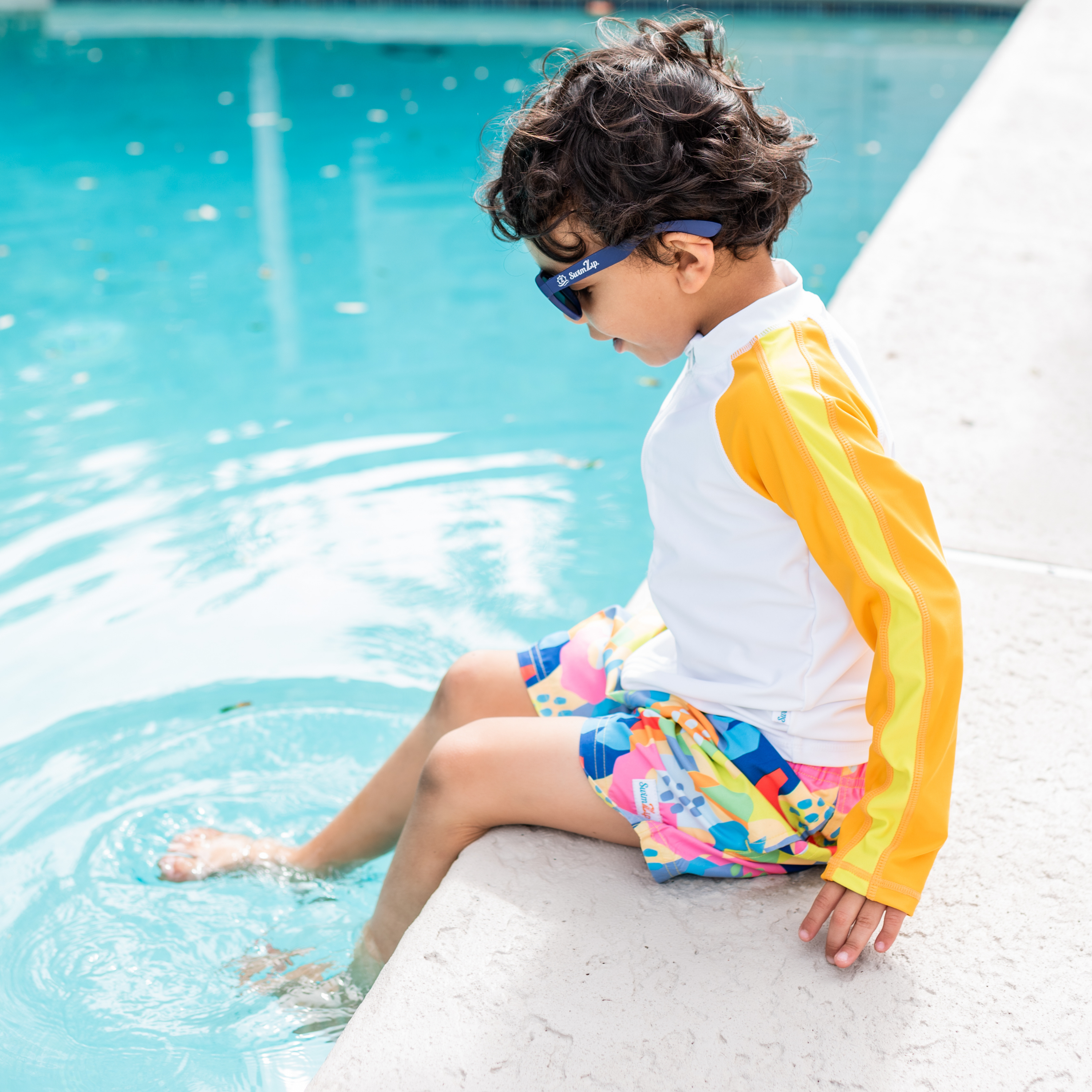 Boys Long Sleeve Zipper Rash Guard and Swim Trunk Set | "Joyful"-SwimZip UPF 50+ Sun Protective Swimwear & UV Zipper Rash Guards-pos2