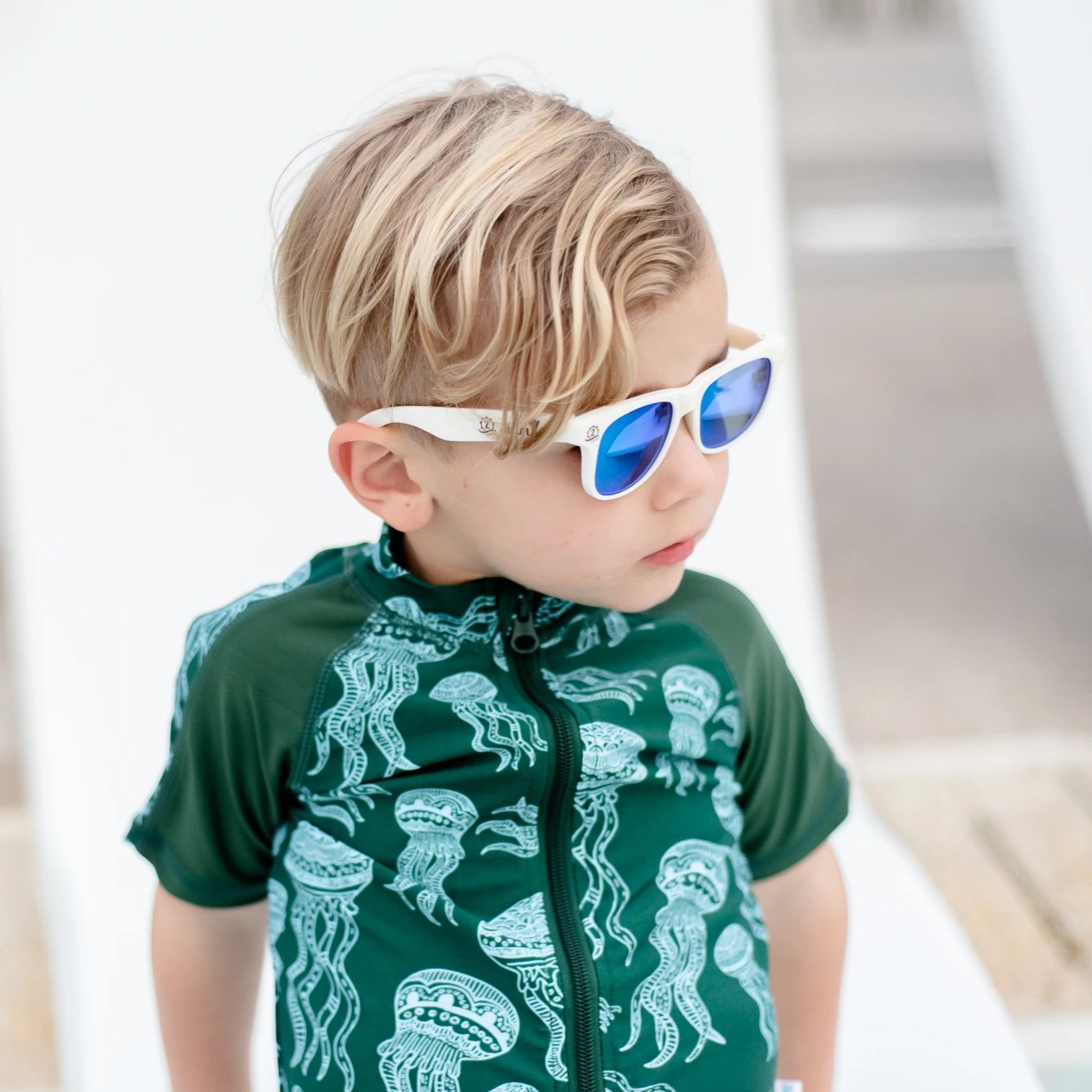 Kids Wayfarer Sunglasses - White-SwimZip UPF 50+ Sun Protective Swimwear & UV Zipper Rash Guards-pos10