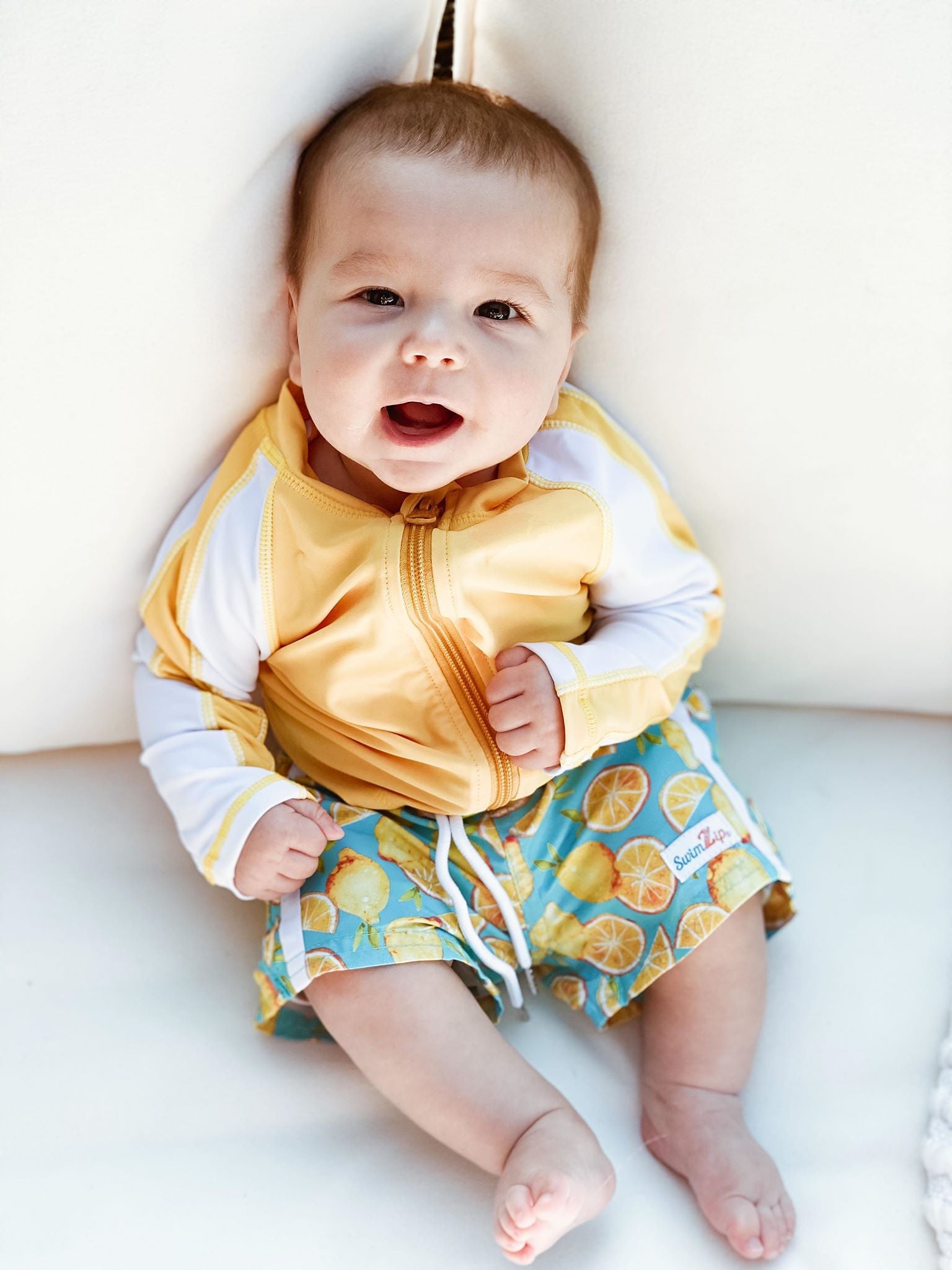 Boys Long Sleeve Zipper Rash Guard and Swim Trunk Set | "Lemons"-SwimZip UPF 50+ Sun Protective Swimwear & UV Zipper Rash Guards-pos4