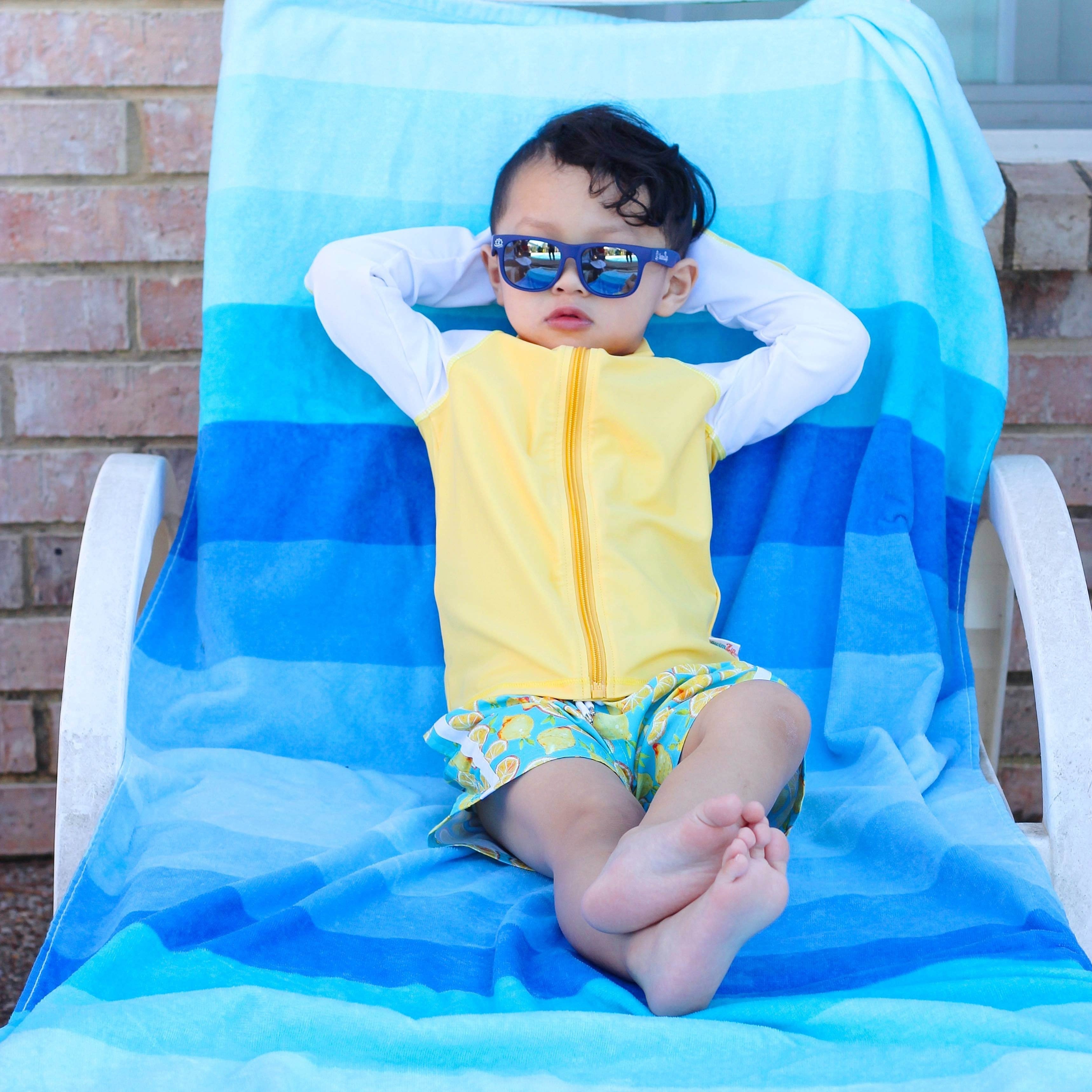 Boys Long Sleeve Zipper Rash Guard and Swim Trunk Set | "Lemons"-SwimZip UPF 50+ Sun Protective Swimwear & UV Zipper Rash Guards-pos13