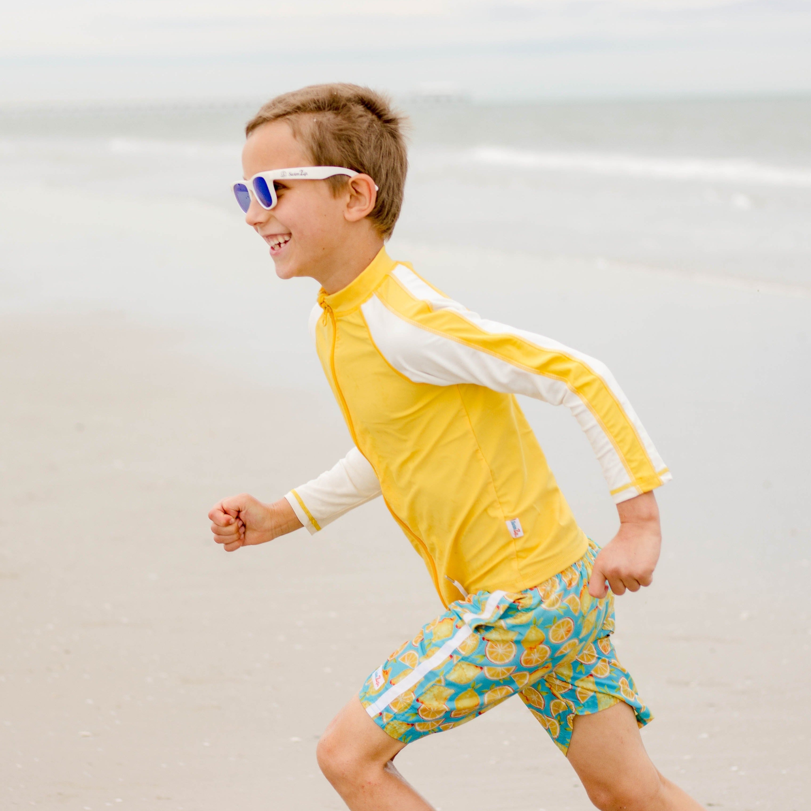 Boys Long Sleeve Zipper Rash Guard and Swim Trunk Set | "Lemons"-SwimZip UPF 50+ Sun Protective Swimwear & UV Zipper Rash Guards-pos3