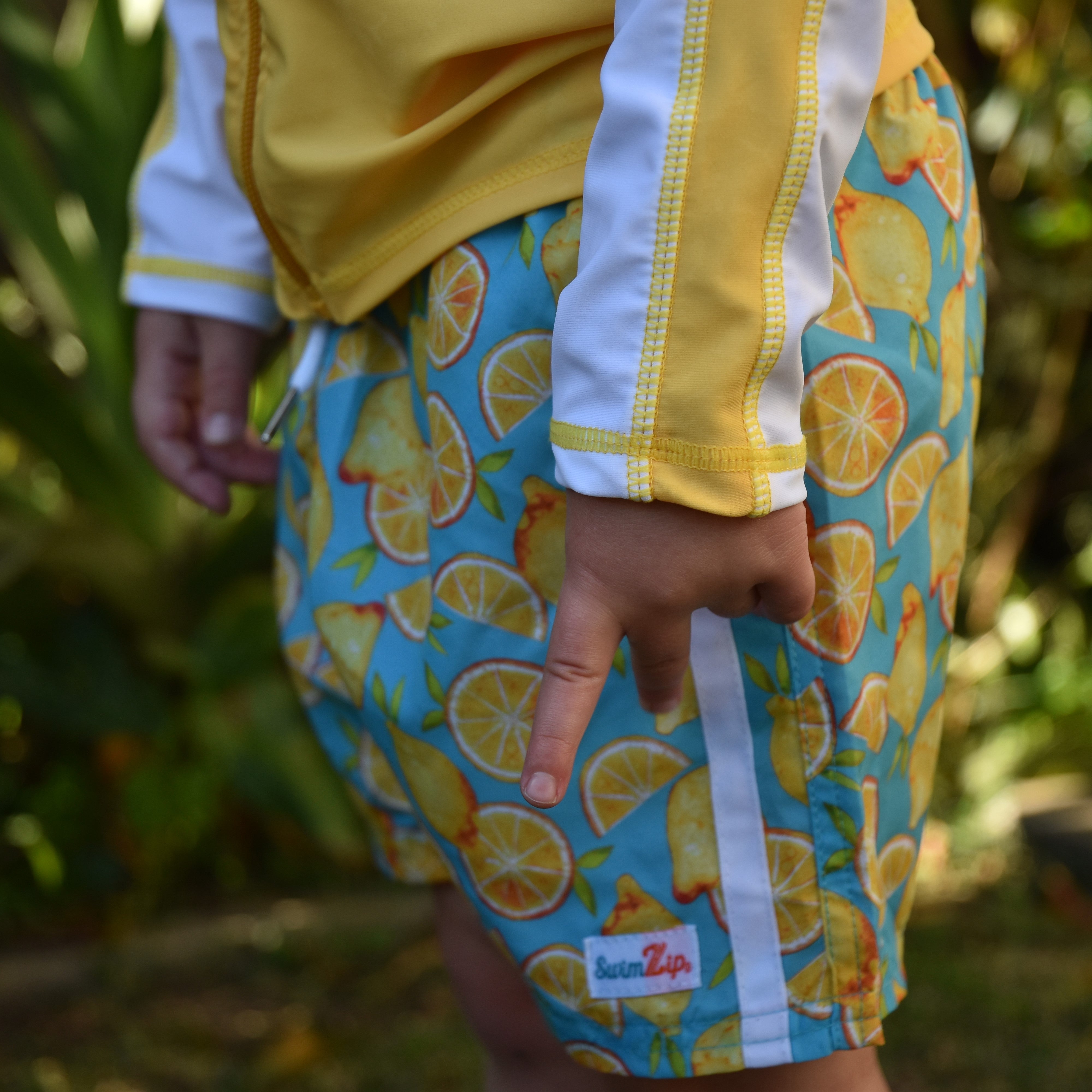 Boys Long Sleeve Zipper Rash Guard and Swim Trunk Set | "Lemons"-SwimZip UPF 50+ Sun Protective Swimwear & UV Zipper Rash Guards-pos6