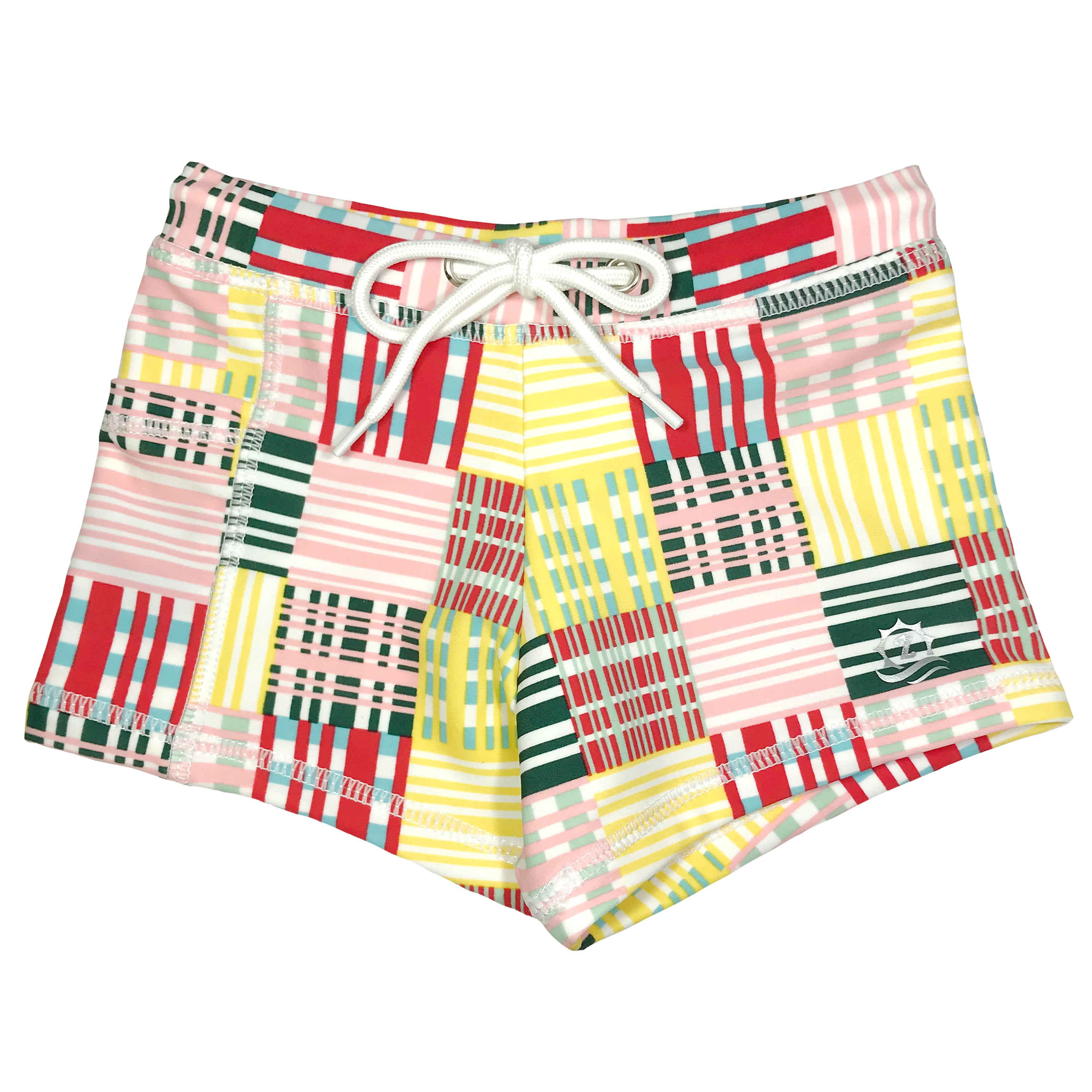 Kids Euro Swim Shorties | "Madras Mania"-6-12 Month-Madras Mania-SwimZip UPF 50+ Sun Protective Swimwear & UV Zipper Rash Guards-pos1