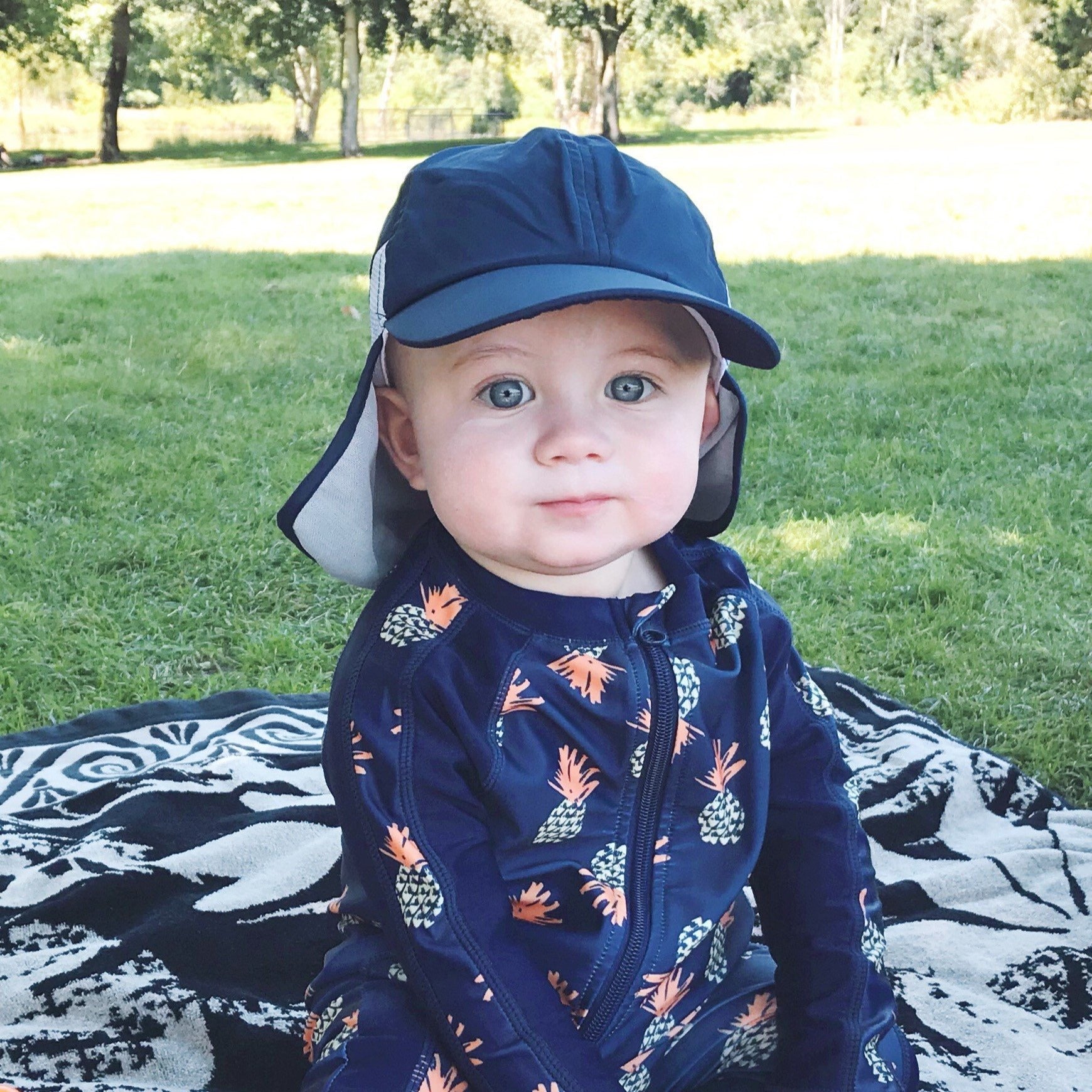 Kids Flap Hat | Navy-SwimZip UPF 50+ Sun Protective Swimwear & UV Zipper Rash Guards-pos2