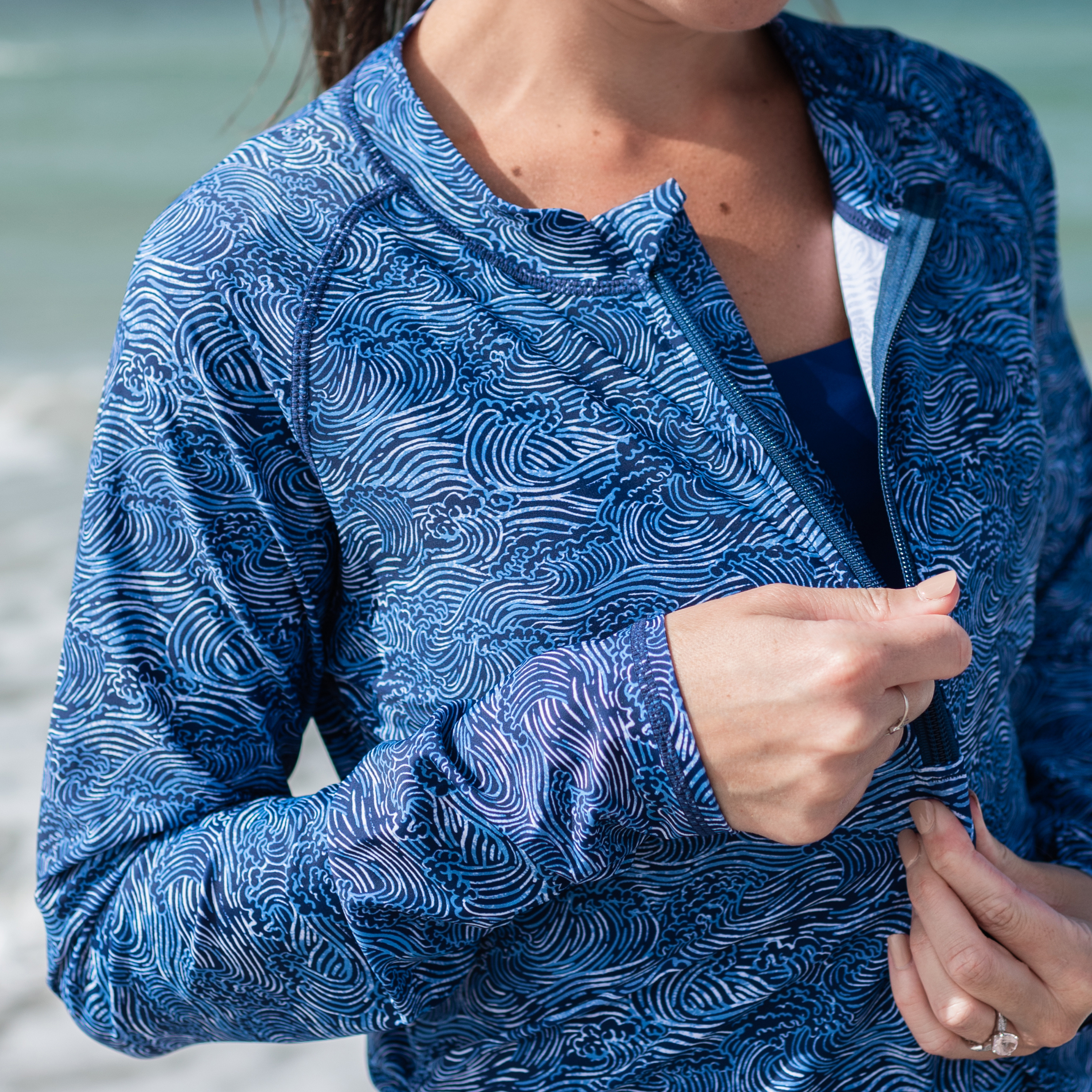 Women's Half Zip Swim Dress Cover Up | "Ocean Breeze"-SwimZip UPF 50+ Sun Protective Swimwear & UV Zipper Rash Guards-pos6