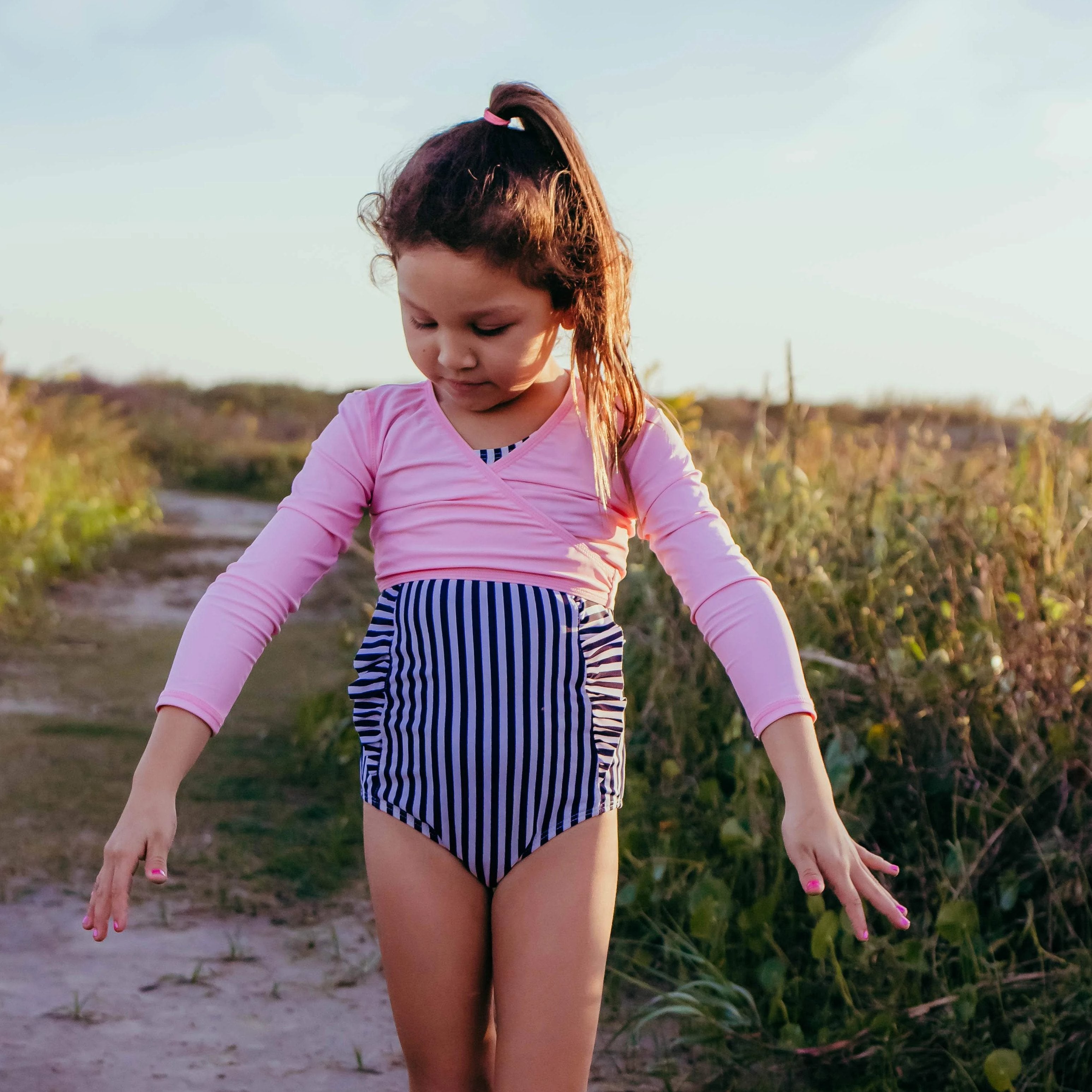 Girls Long Sleeve Swim Wrap Top - "Orchid Pink"-SwimZip UPF 50+ Sun Protective Swimwear & UV Zipper Rash Guards-pos2