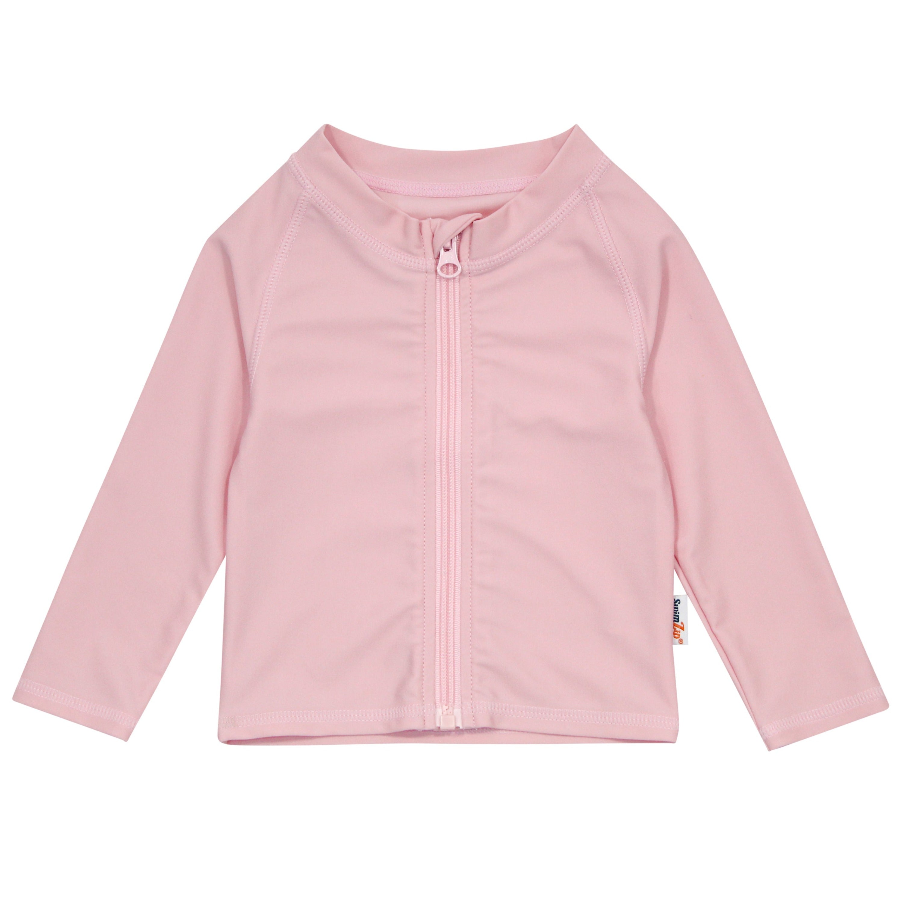Kids UPF 50+ Long Sleeve Zipper Rash Guard Swim Shirt | "Pink"-6-12 Month-Pink-SwimZip UPF 50+ Sun Protective Swimwear & UV Zipper Rash Guards-pos1