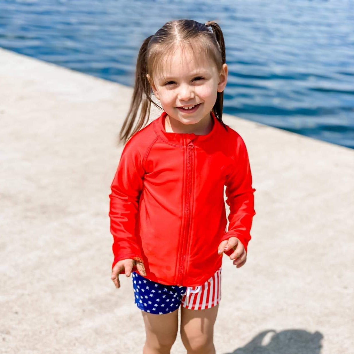 Kids UPF 50+ Long Sleeve Zipper Rash Guard Swim Shirt | "Red"-SwimZip UPF 50+ Sun Protective Swimwear & UV Zipper Rash Guards-pos2